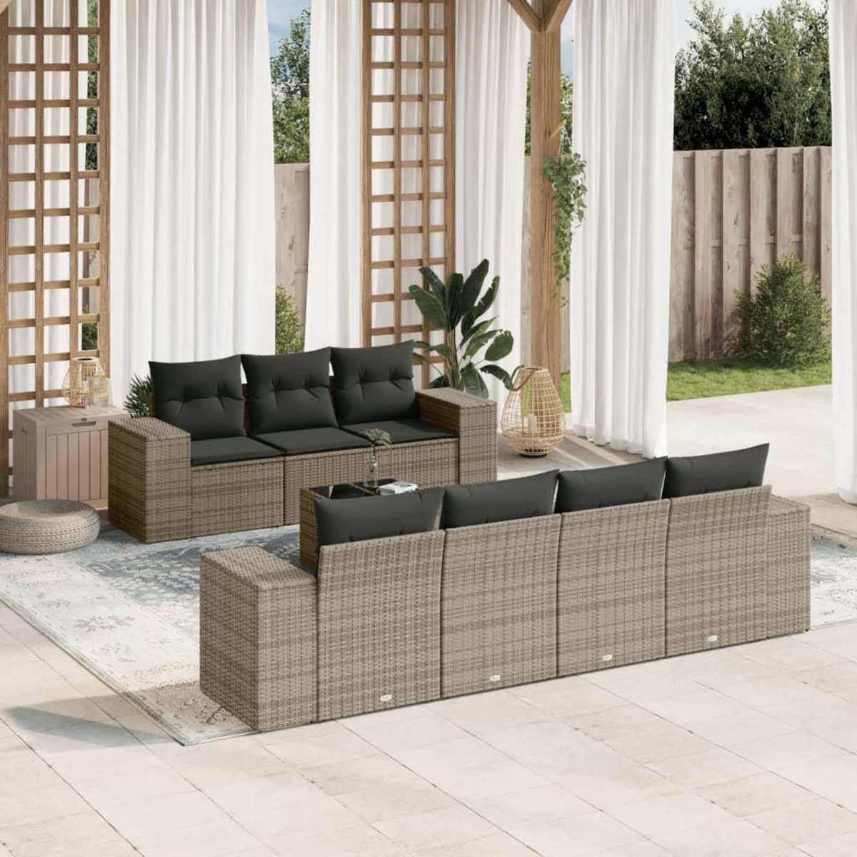 VIDAXL Salon de jardin 8 pcs avec coussins gris resine tressee
