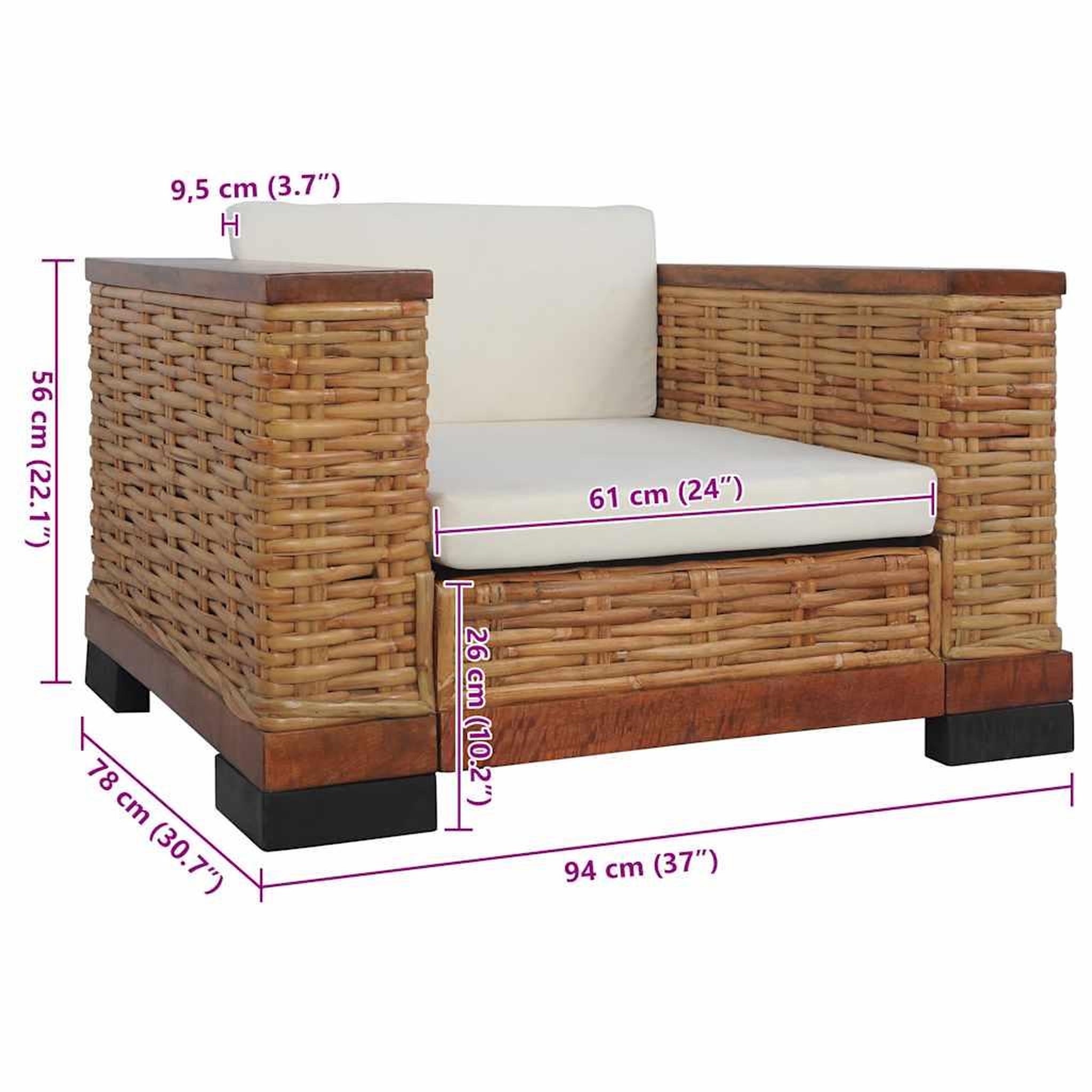 Voir la diapositive 6 : VIDAXL Fauteuil avec coussins Marron Rotin naturel