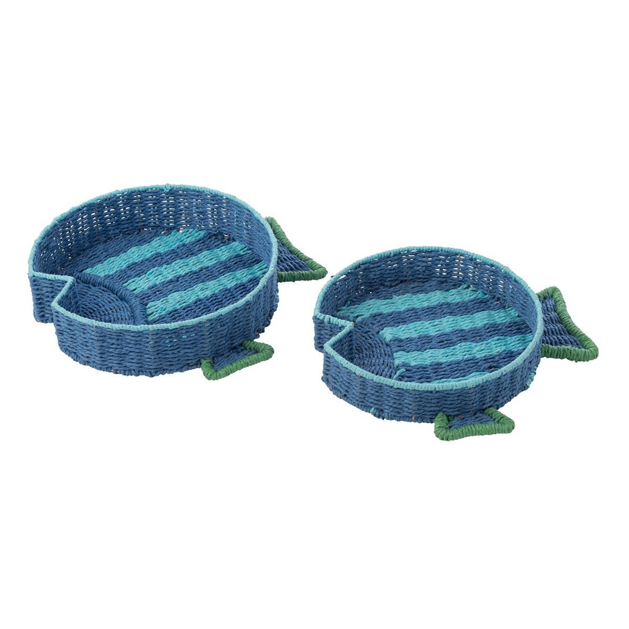 J-LINE Lot de 2 plateaux déco  poissons  43cm bleu foncé