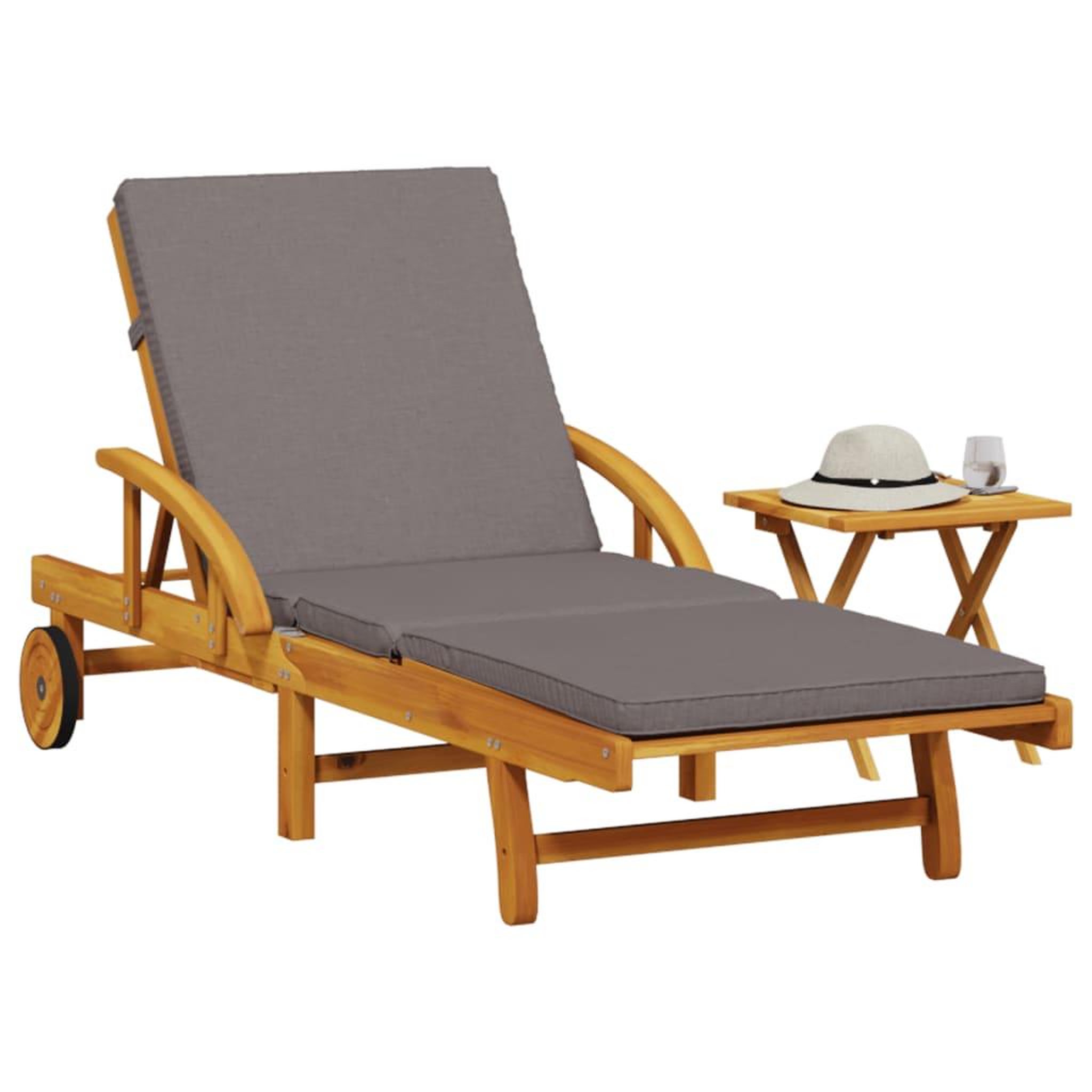 VIDAXL Chaise longue avec coussin et table bois d'acacia massif