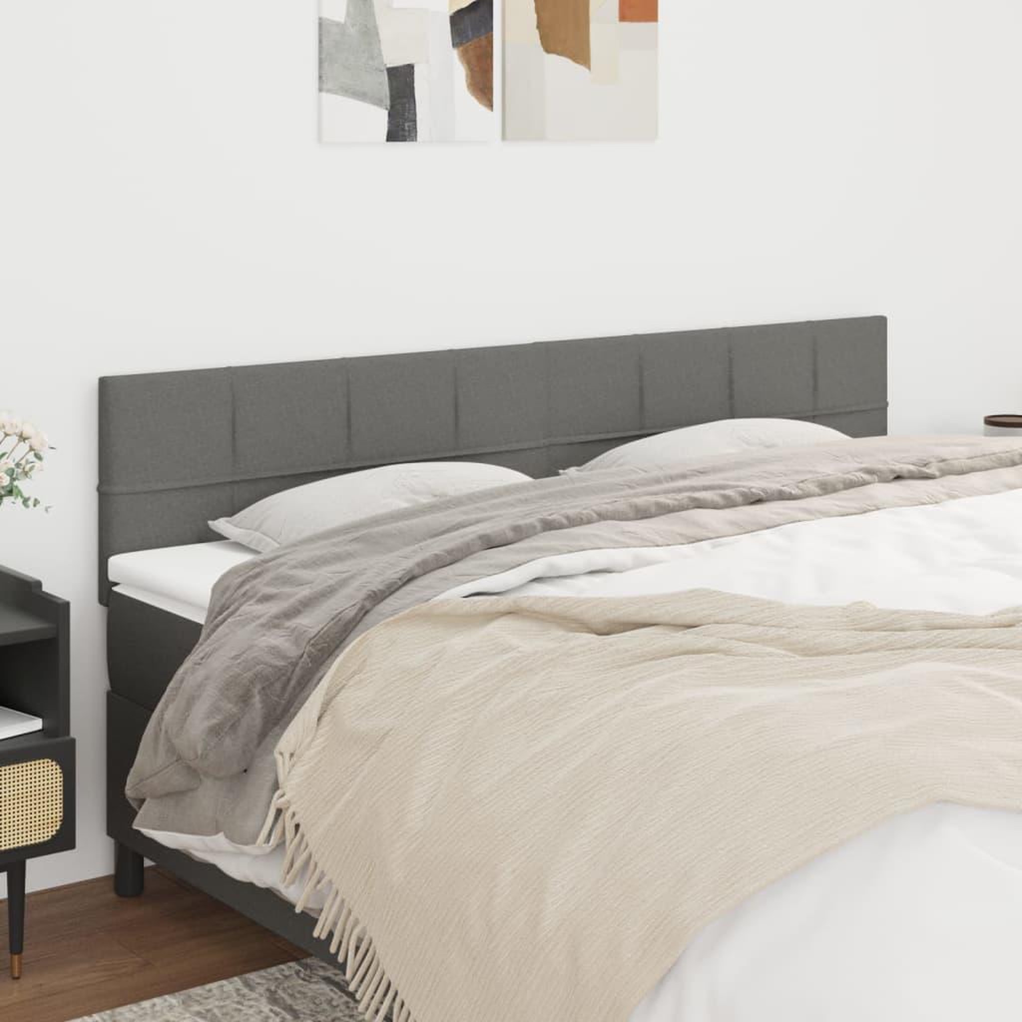 Voir la diapositive 1 : VIDAXL Tetes de lit 2 pcs Gris fonce 100x5x78/88 cm Tissu