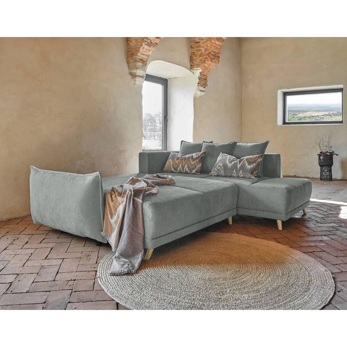 BEST MOBILIER Lena - canapé d'angle droit convertible - 5 places - gris clair - style scandinave - gris clair