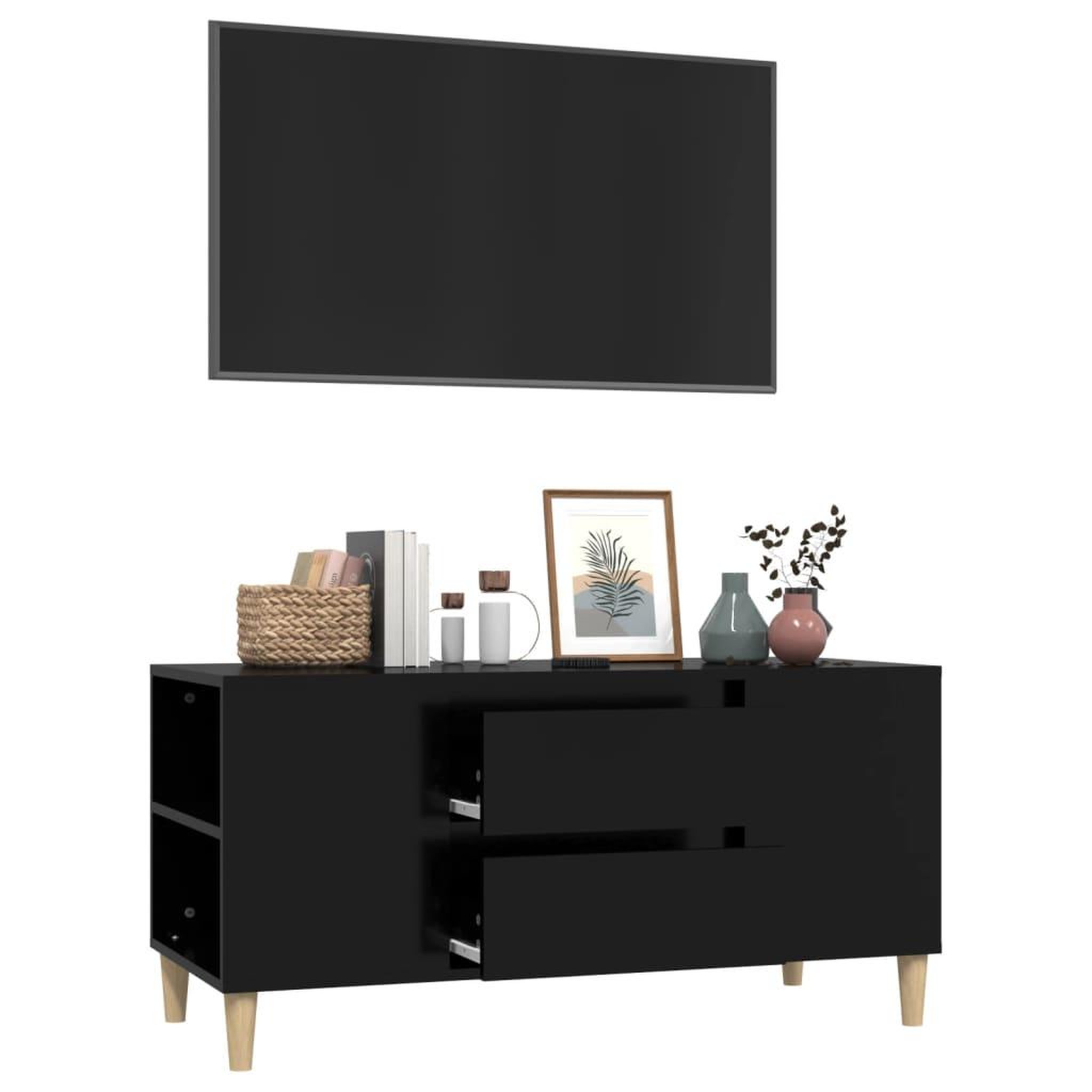 Voir la diapositive 5 : VIDAXL Meuble TV Noir 102x44,5x50 cm Bois d'ingenierie