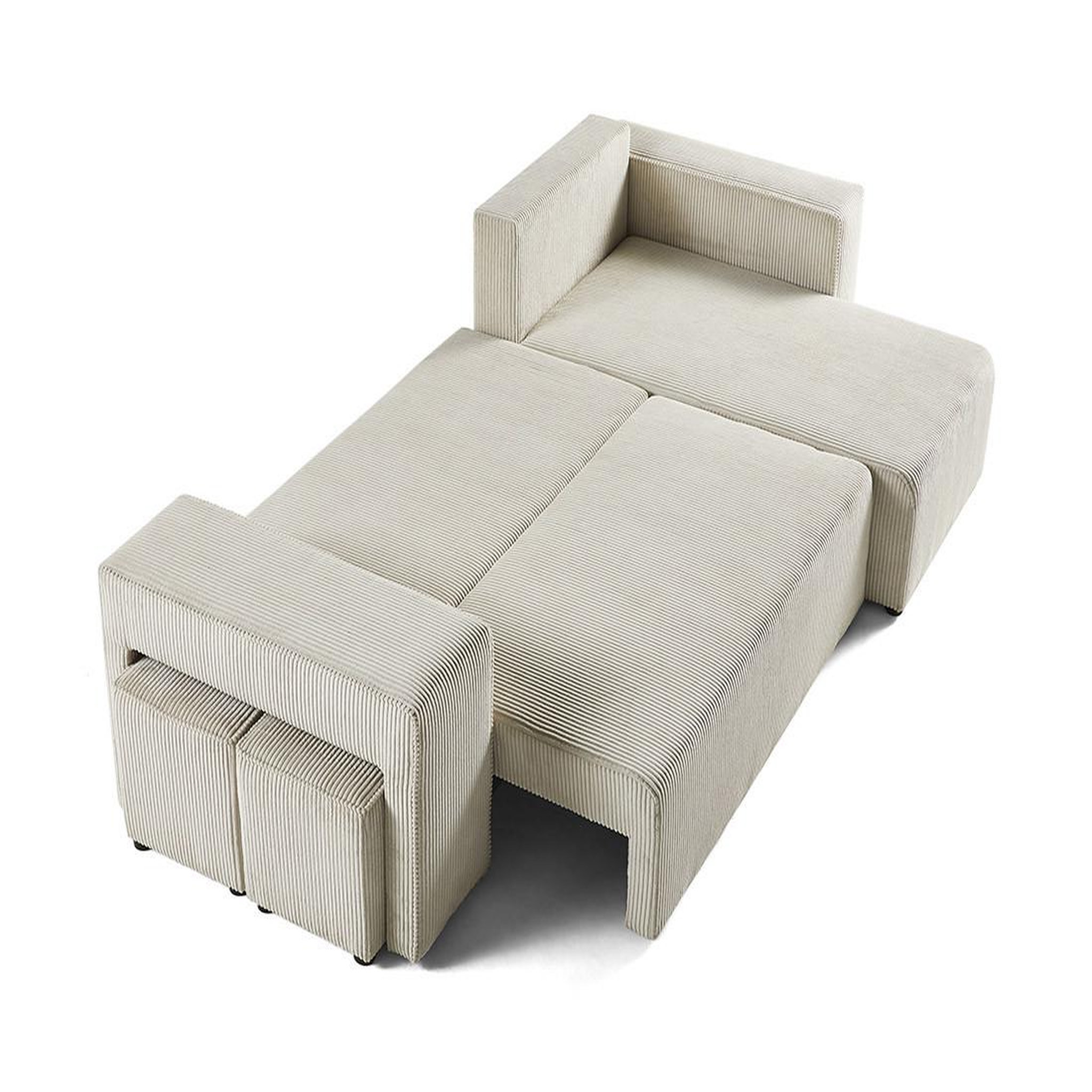 Voir la diapositive 2 : BEST MOBILIER Topaze - canapé d'angle réversible 4 places - convertible avec coffre, tablette et poufs - en velours côtelé