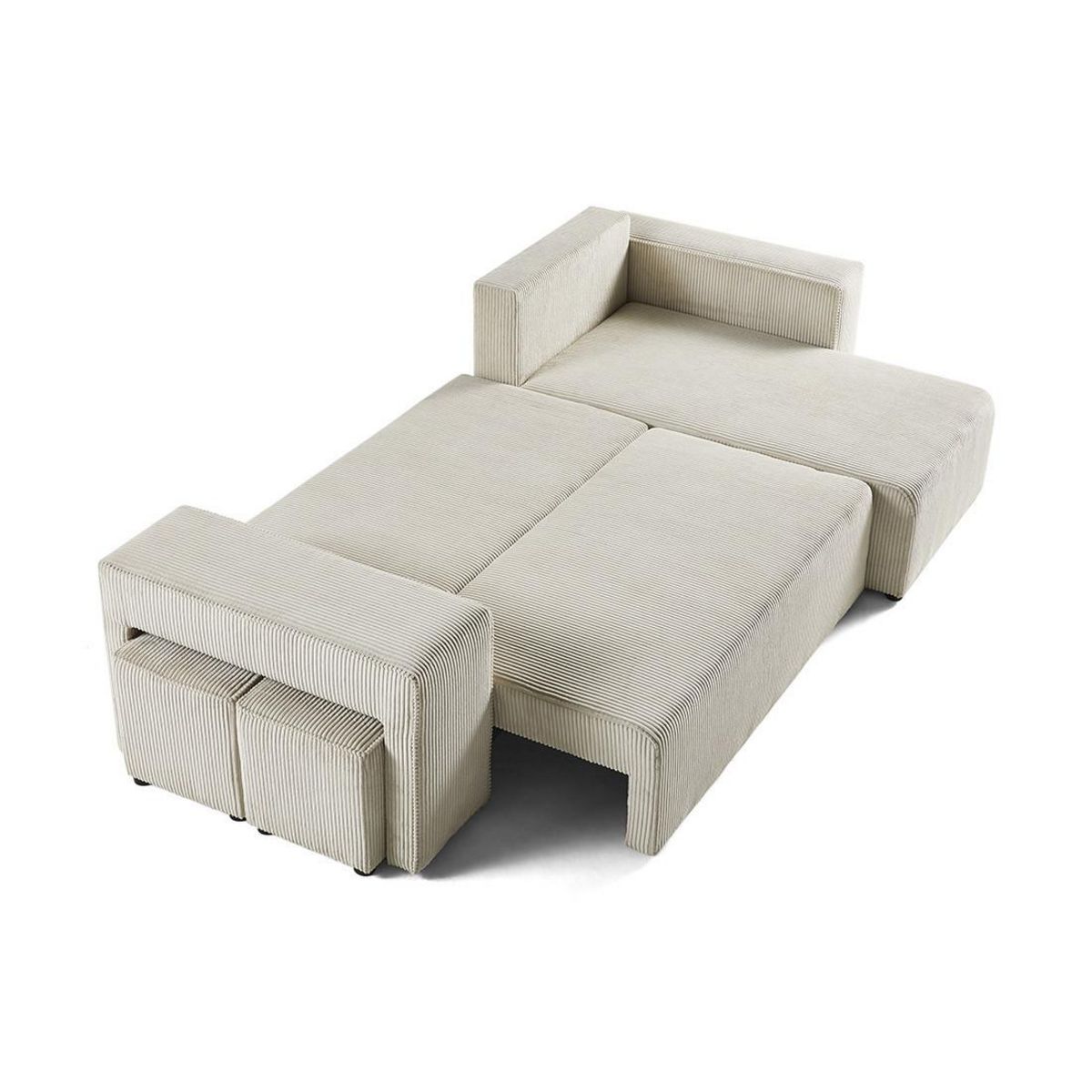 BEST MOBILIER Topaze - canapé d'angle réversible 4 places - convertible avec coffre, tablette et poufs - en velours côtelé