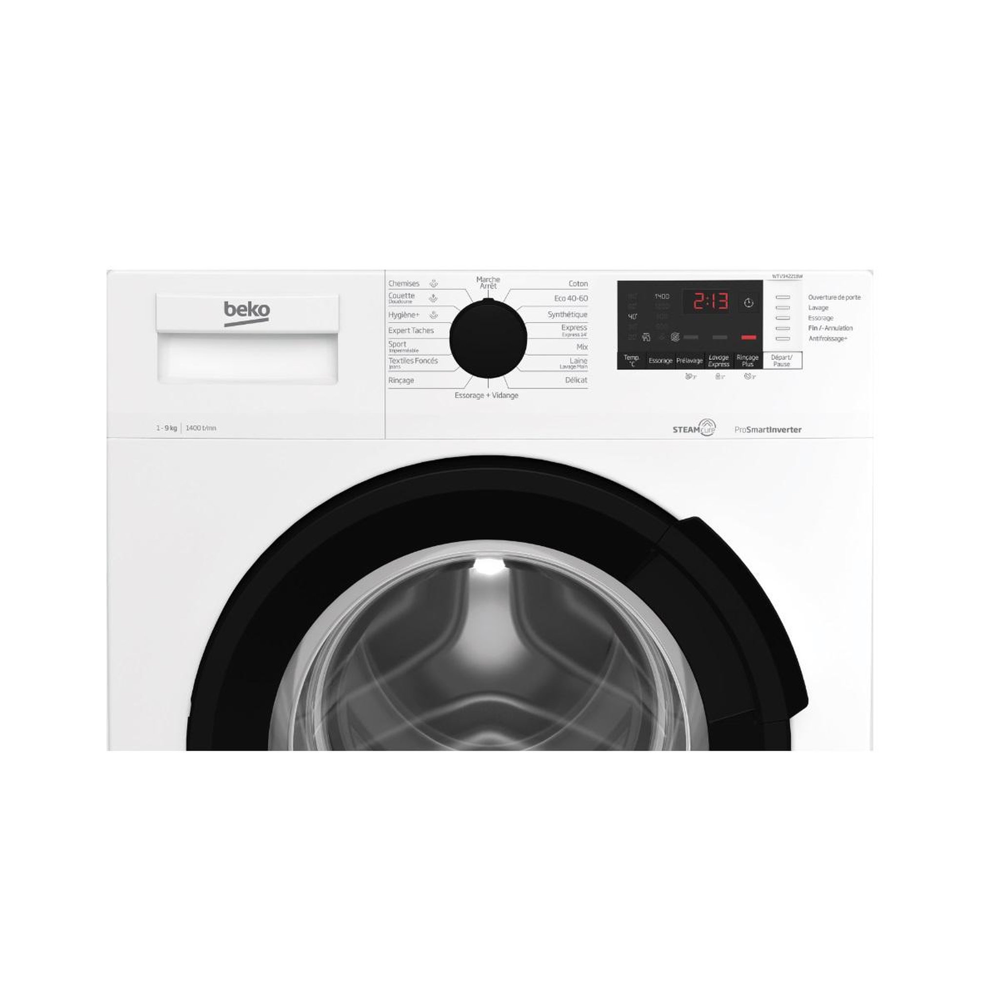 Voir la diapositive 4 : Beko Lave-linge frontal 9 kg 1400 tours/min - wtv94221bw
