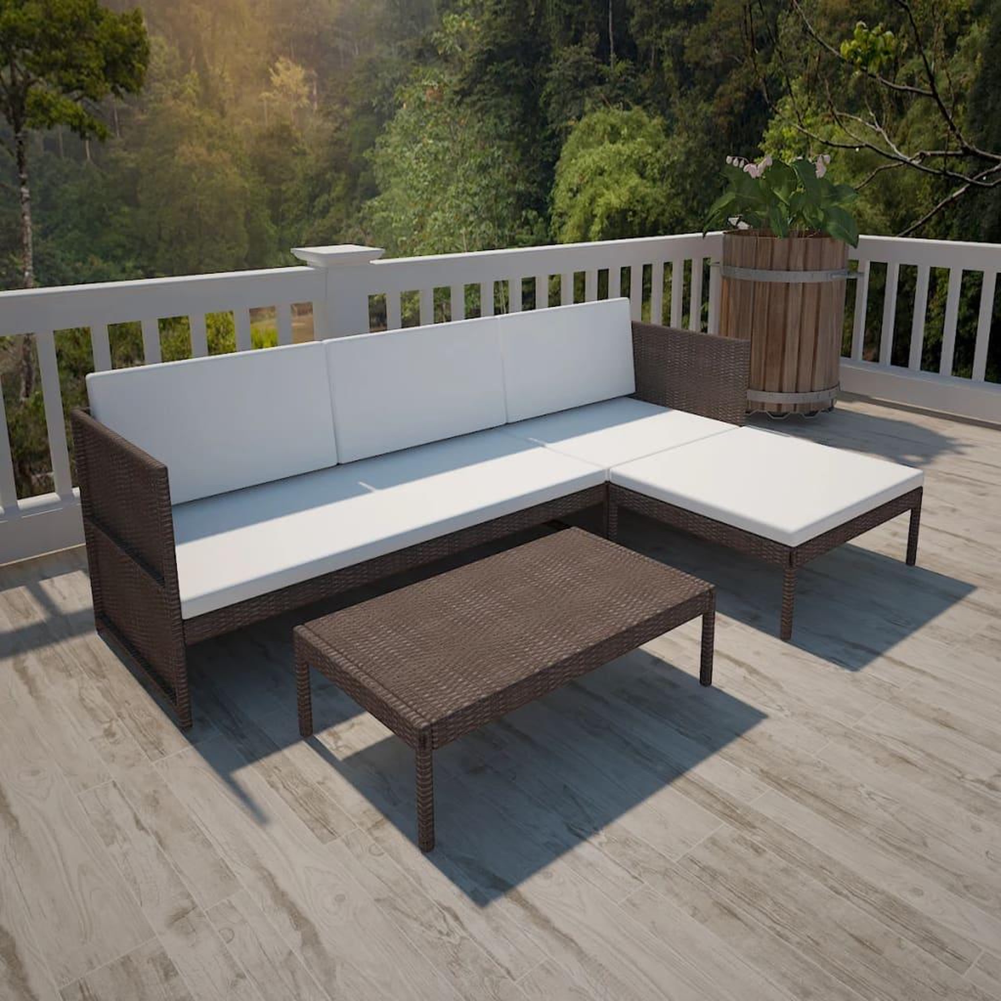 Voir la diapositive 1 : VIDAXL Salon de jardin 3 pcs avec coussins resine tressee marron