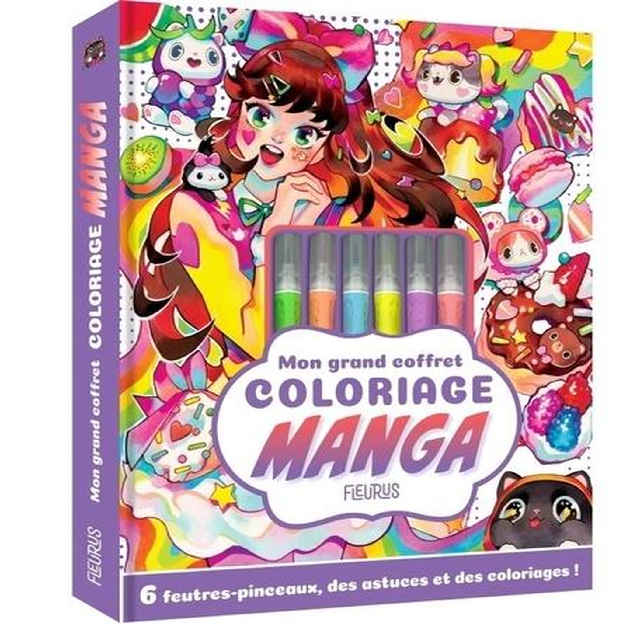 MON GRAND COFFRET COLORIAGE MANGA. AVEC 6 FEUTRES-PINCEAUX, Fleurus