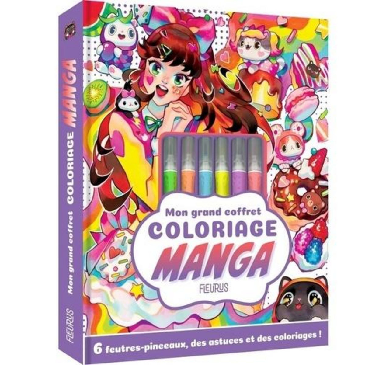 MON GRAND COFFRET COLORIAGE MANGA. AVEC 6 FEUTRES-PINCEAUX, Fleurus