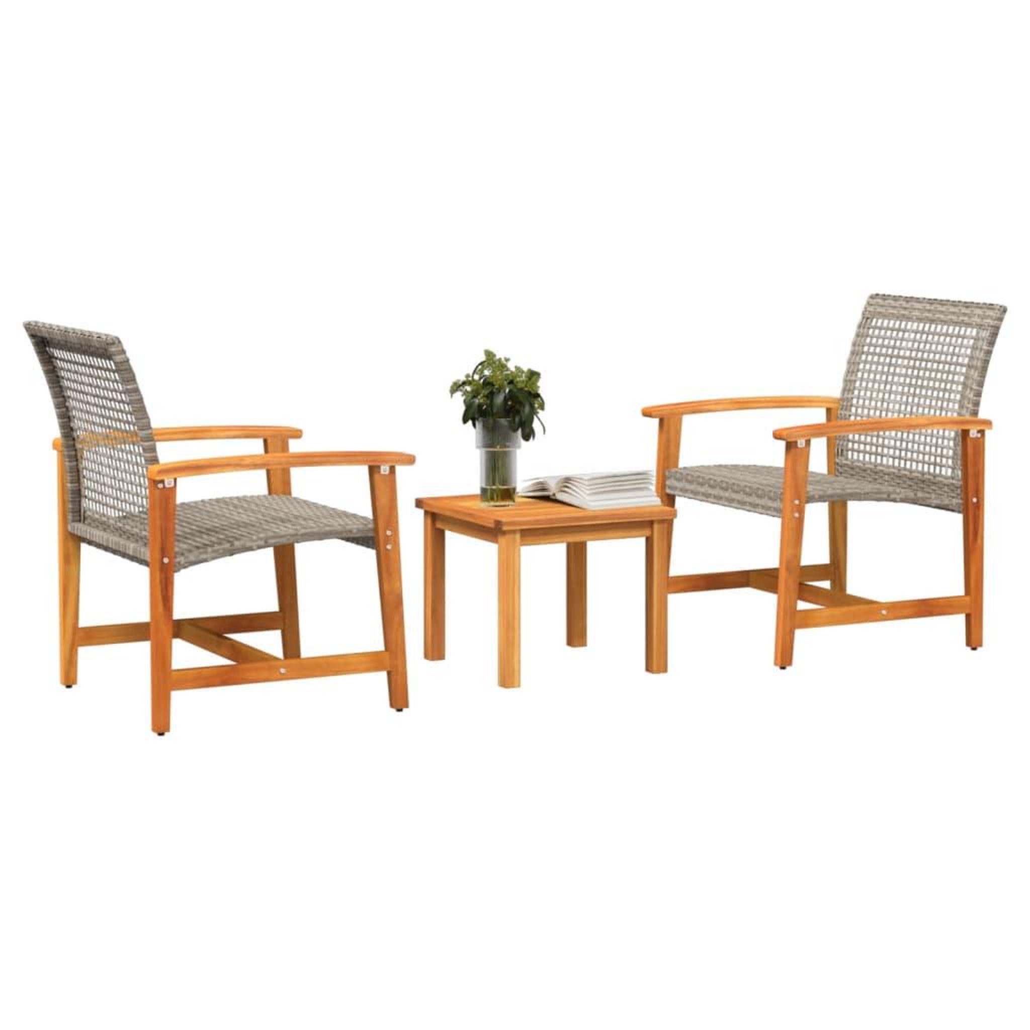 Voir la diapositive 3 : VIDAXL Ensemble de bistro 3 pcs gris resine tressee et bois d'acacia