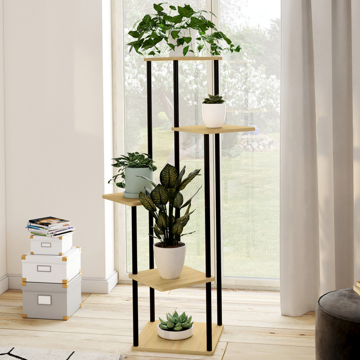 ID MARKET Etagère à pots de fleurs porte plante DETROIT 5 niveaux design industriel