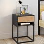 Voir la diapositive 2 : ID MARKET Lot de 2 tables de chevet ERNEST 1 tiroir et 1 niche noir et façon hêtre