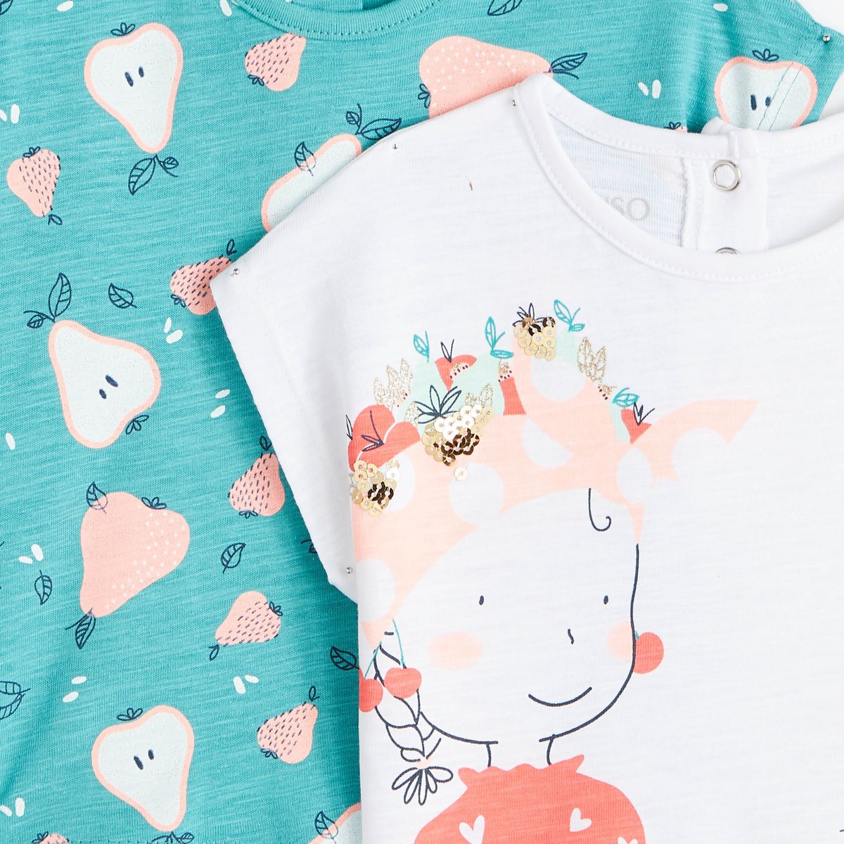 INEXTENSO Lot de 2 t-shirt manches courtes bébé fille