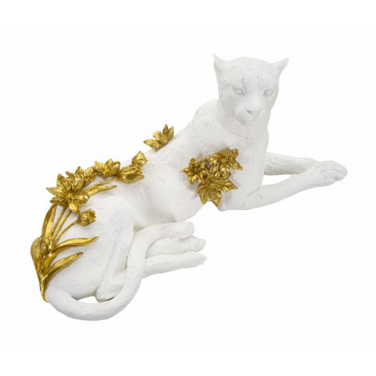 Paris Prix Statue Déco en Résine  Léopard Couché  53cm Blanc