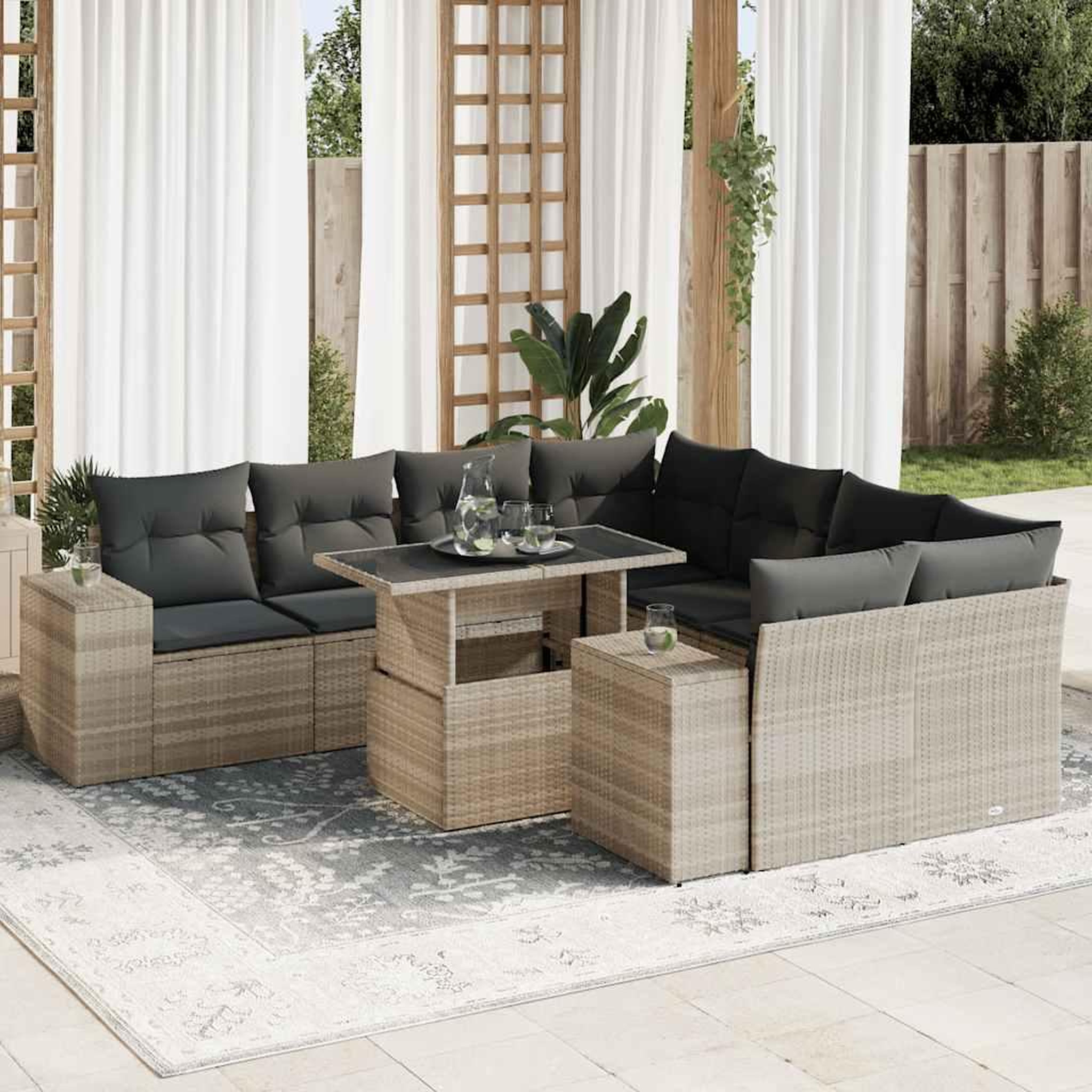 VIDAXL Salon de jardin 9 pcs avec coussins gris clair resine tressee