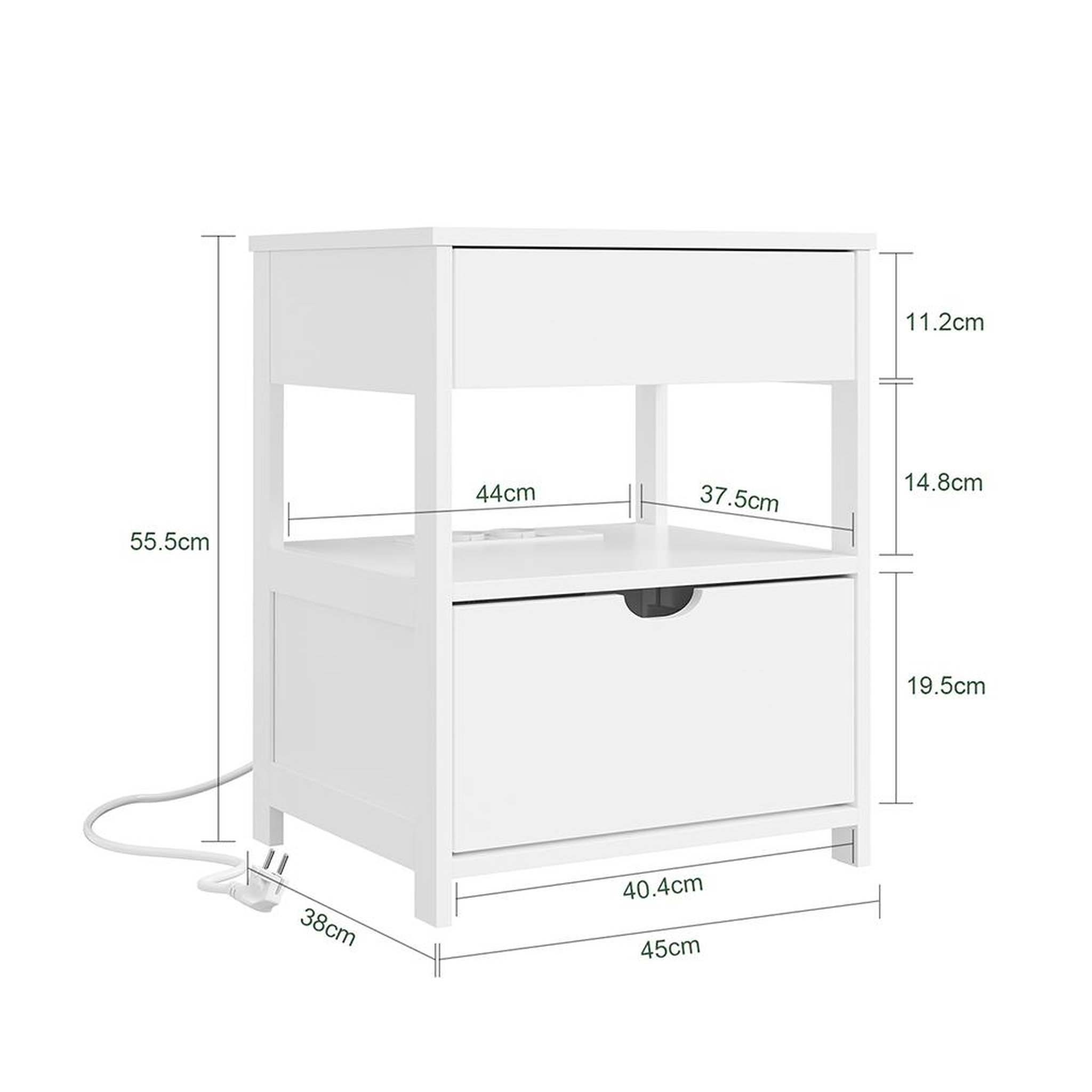 Voir la diapositive 3 : SOBUY Chevet blanc 2 tiroirs avec prise USB 45x38x55 cm FRG258-II-E-W
