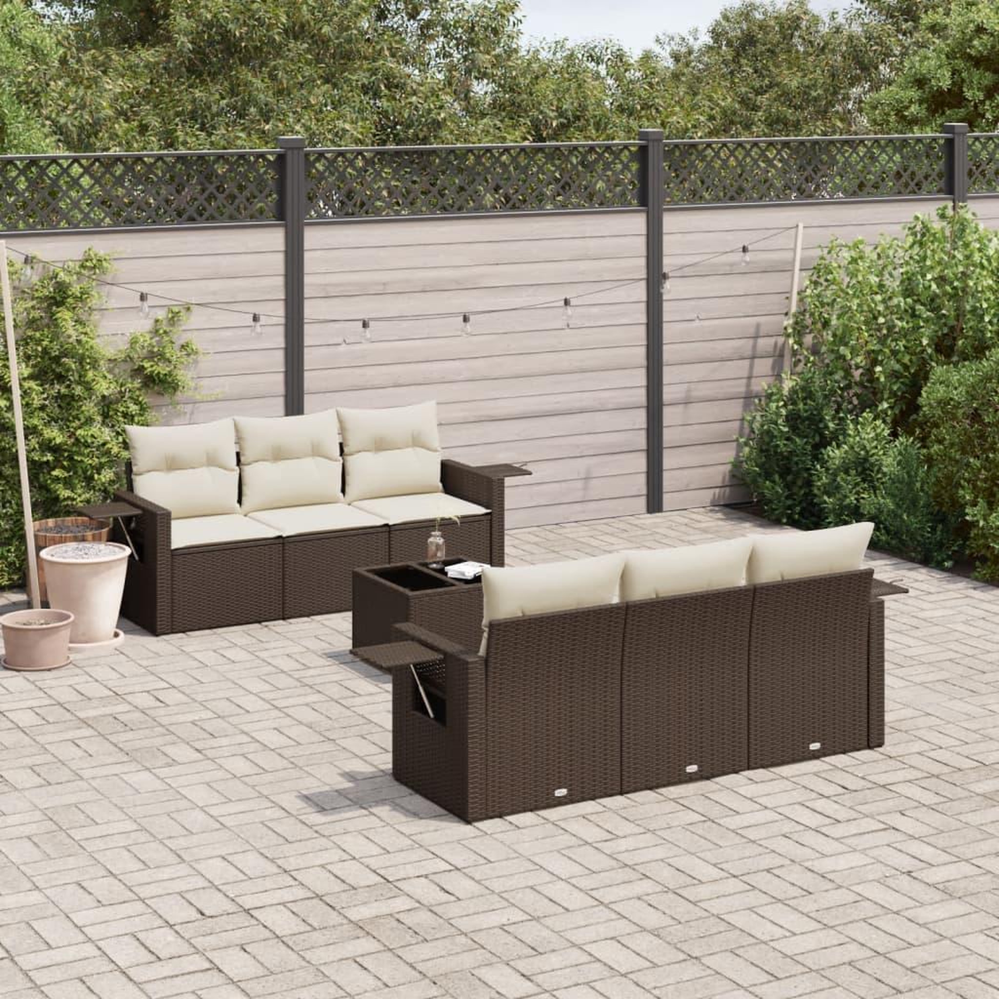 VIDAXL Salon de jardin avec coussins 7 pcs marron resine tressee