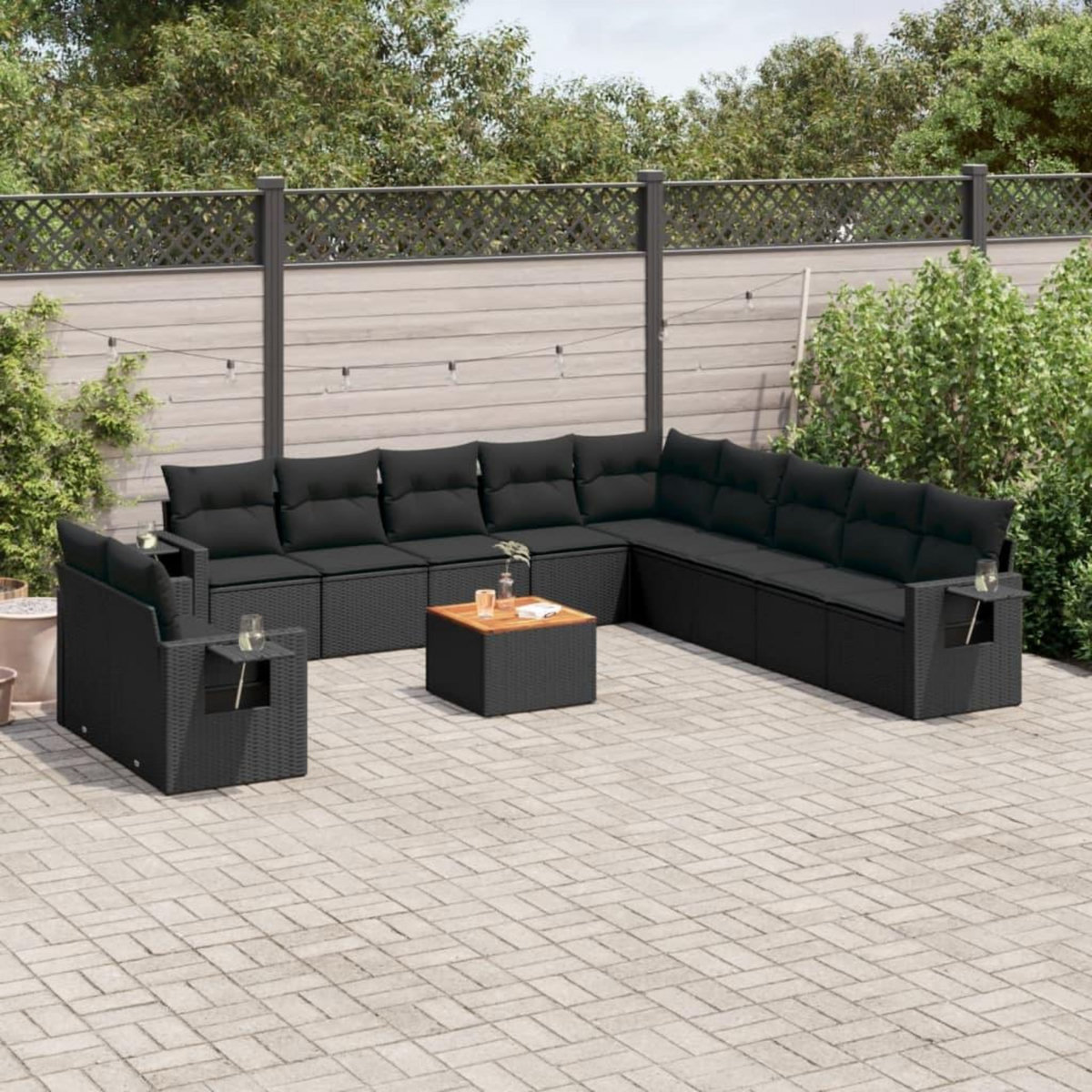 VIDAXL Salon de jardin 12 pcs avec coussins noir resine tressee