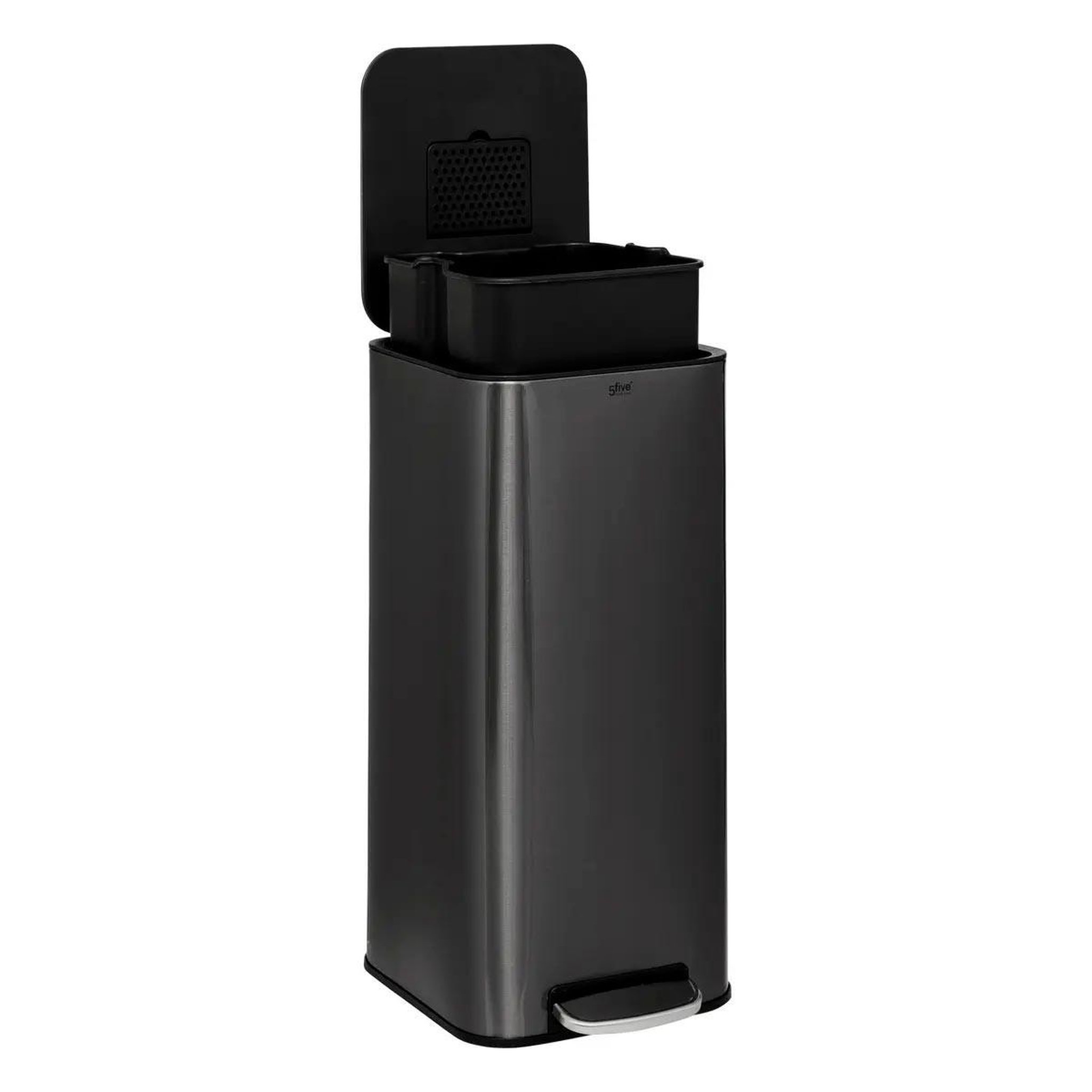 Voir la diapositive 3 : FIVE Poubelle de cuisine à pédale en métal  delta  30l carbonne