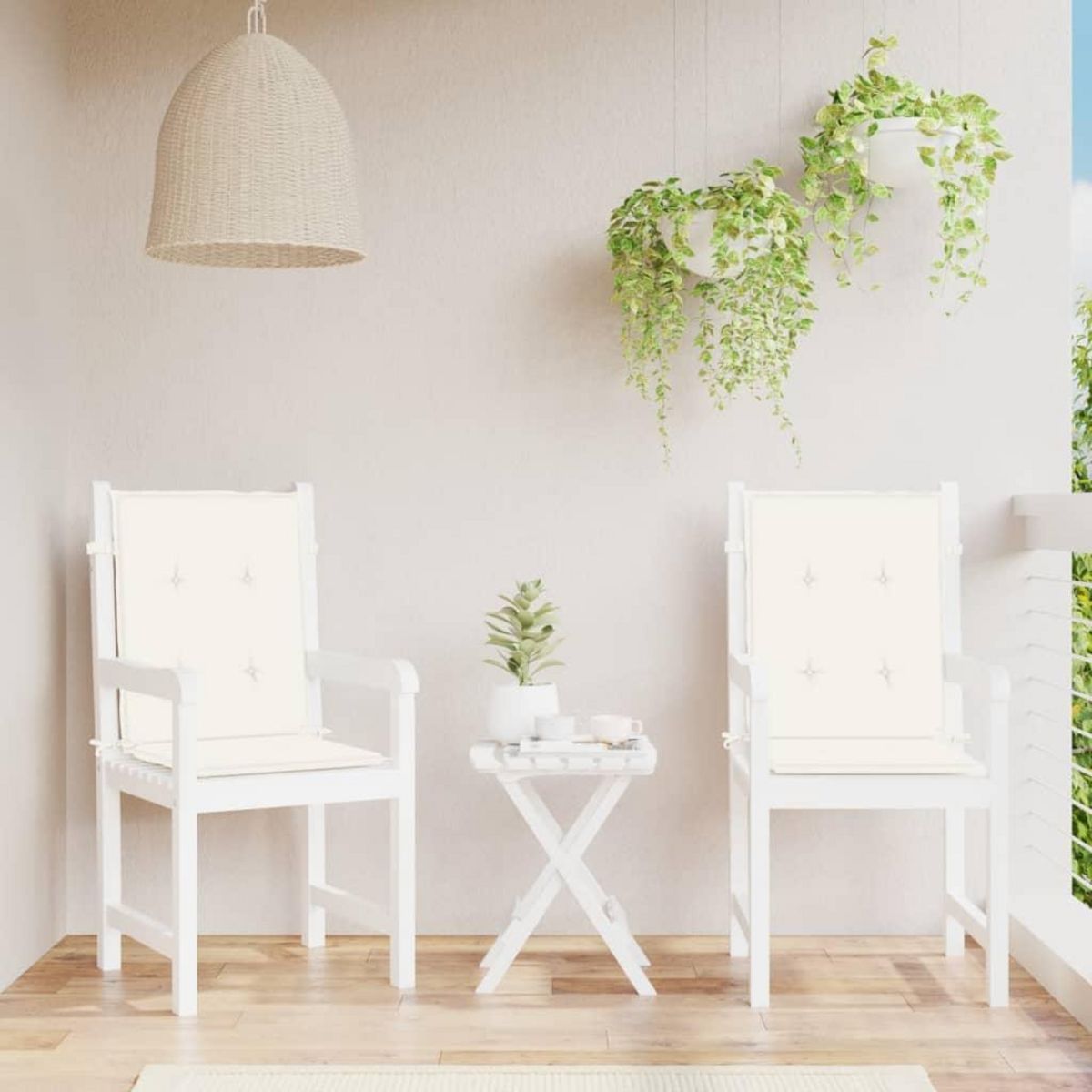 VIDAXL Coussins de chaise a dossier bas lot de 2 creme melange tissu