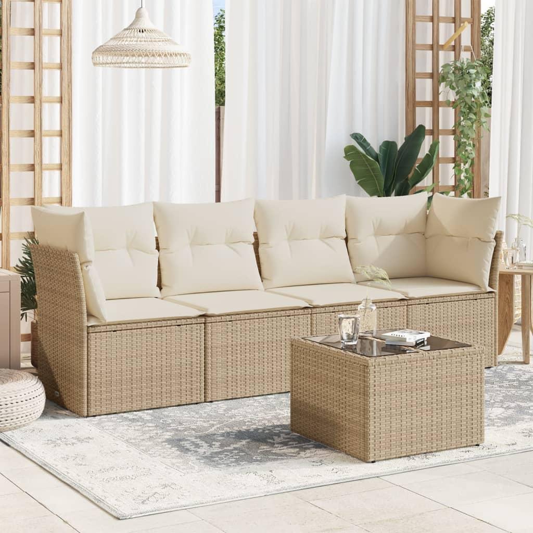 VIDAXL Salon de jardin avec coussins 5 pcs beige resine tressee
