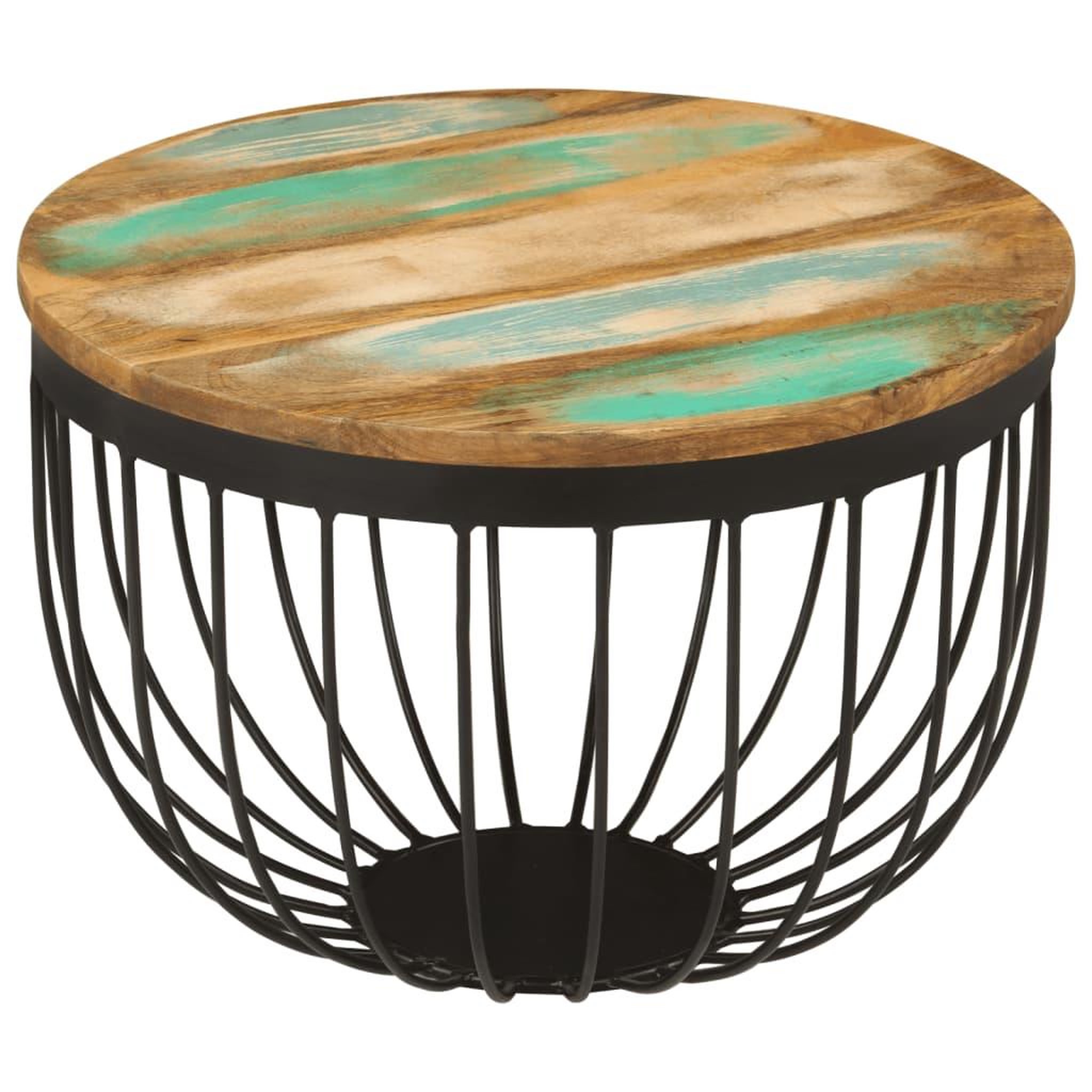 Voir la diapositive 1 : VIDAXL Table basse Ø50x35 cm bois de recuperation massif et acier