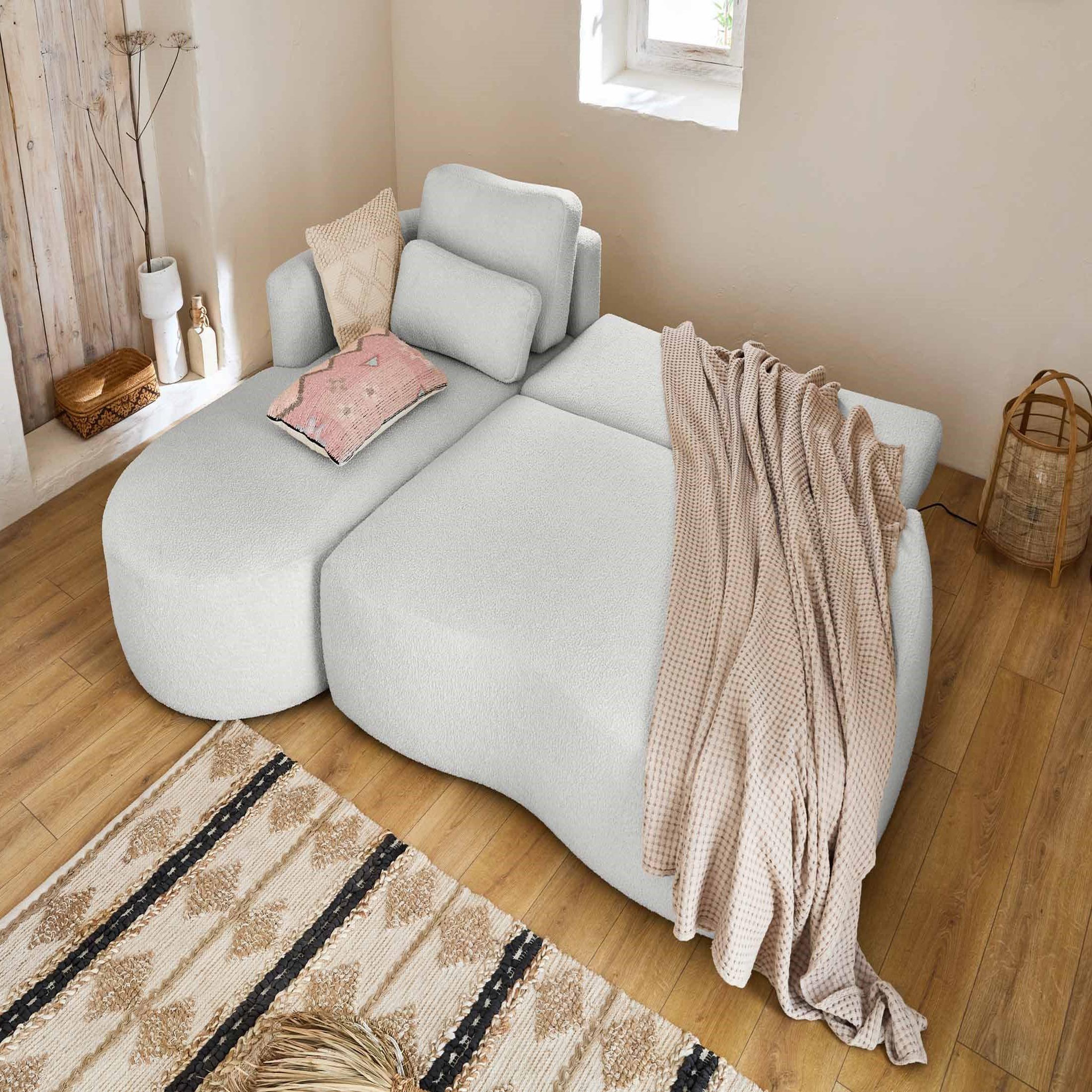 Voir la diapositive 2 : BEST MOBILIER Mahina - canapé d'angle gauche - 4 places - convertible avec coffre - en tissu bouclette