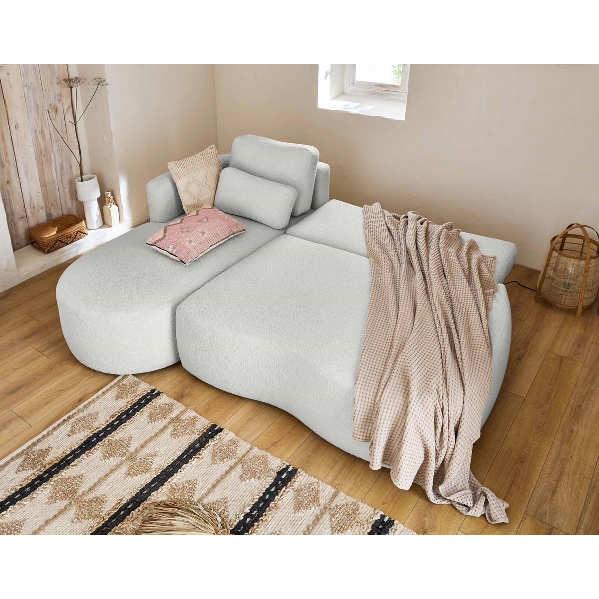 LISA DESIGN Mahina - canapé d'angle gauche - 4 places - convertible avec coffre - en tissu bouclette