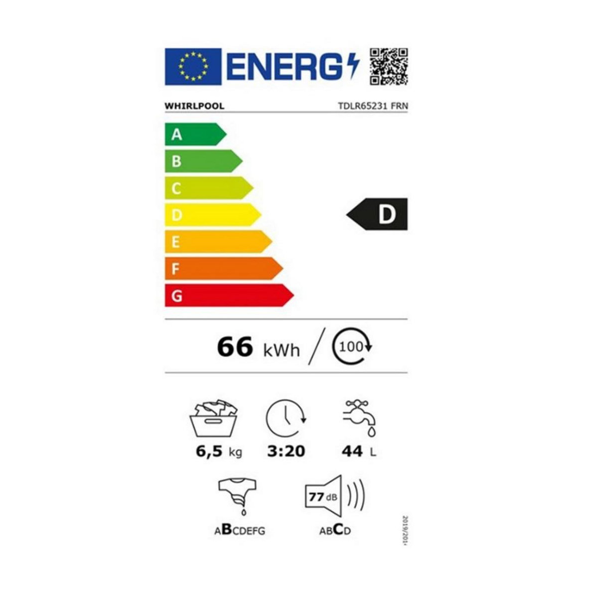 Whirlpool Lave-linge top 6.5kg 1200 tours/min - tdlr65231 frn