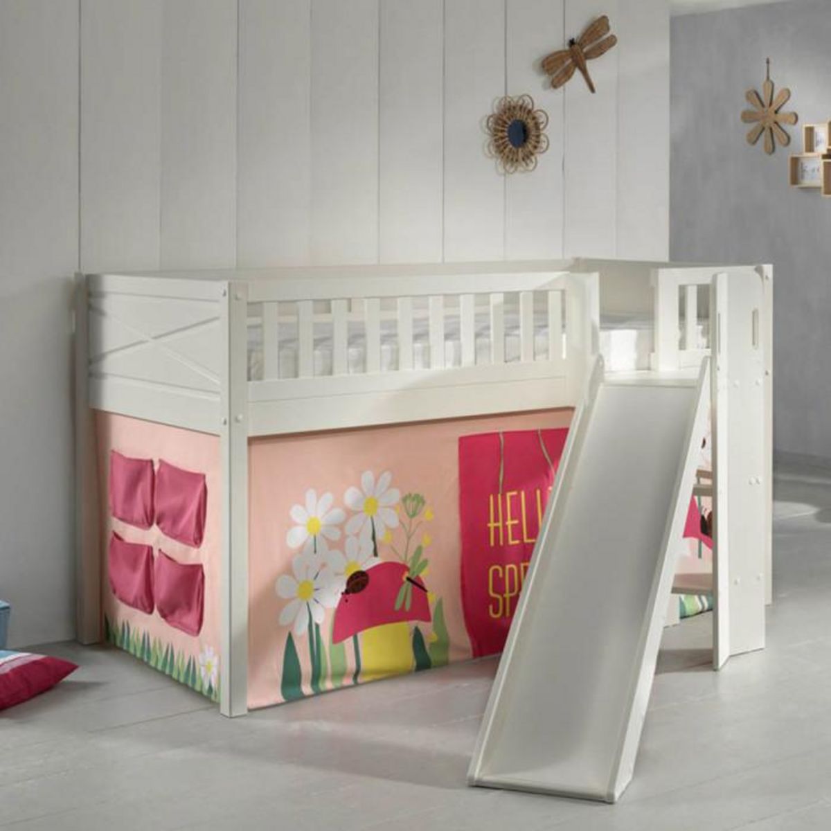 Paris Prix Lit Enfant Toboggan & Tente  Scott Spring  90x200cm Blanc