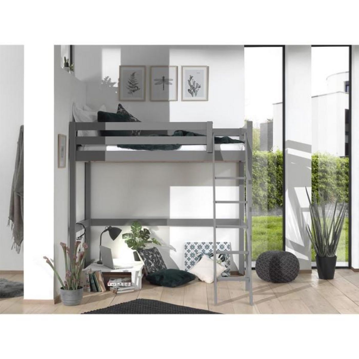 Paris Prix Lit Mezzanine Enfant  Pino  90x200cm Gris