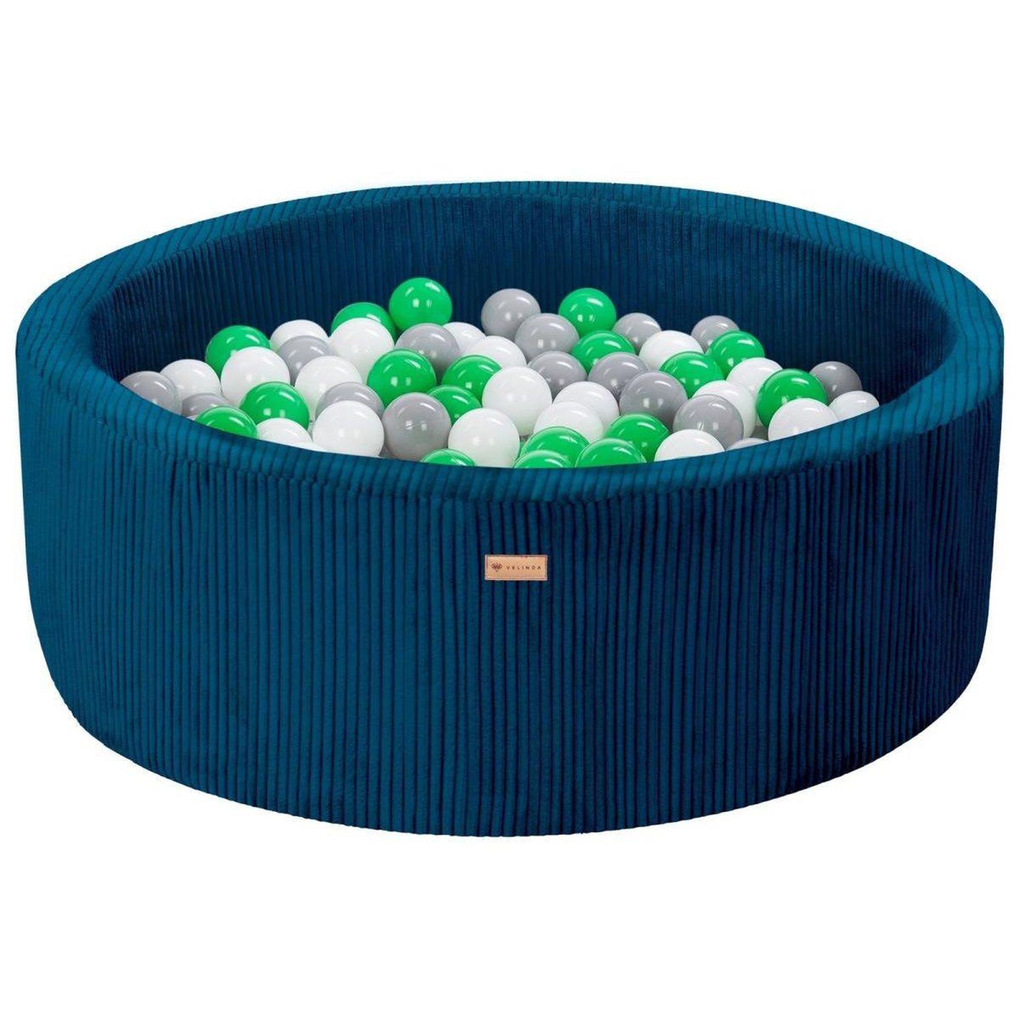 VELINDA Piscine à balles en velours côtelé avec 300 balles, diamètre env. 90 cm — bleu marine