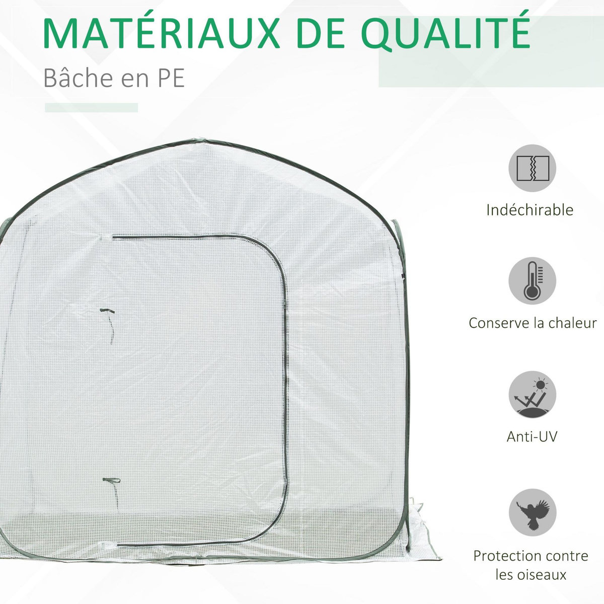 OUTSUNNY Serre pop-up - serre de jardin pop-up - porte zippée enroulable - dim. 2,08L x 2,08l x 1,95H m - sac transport inclus - PE blanc vert