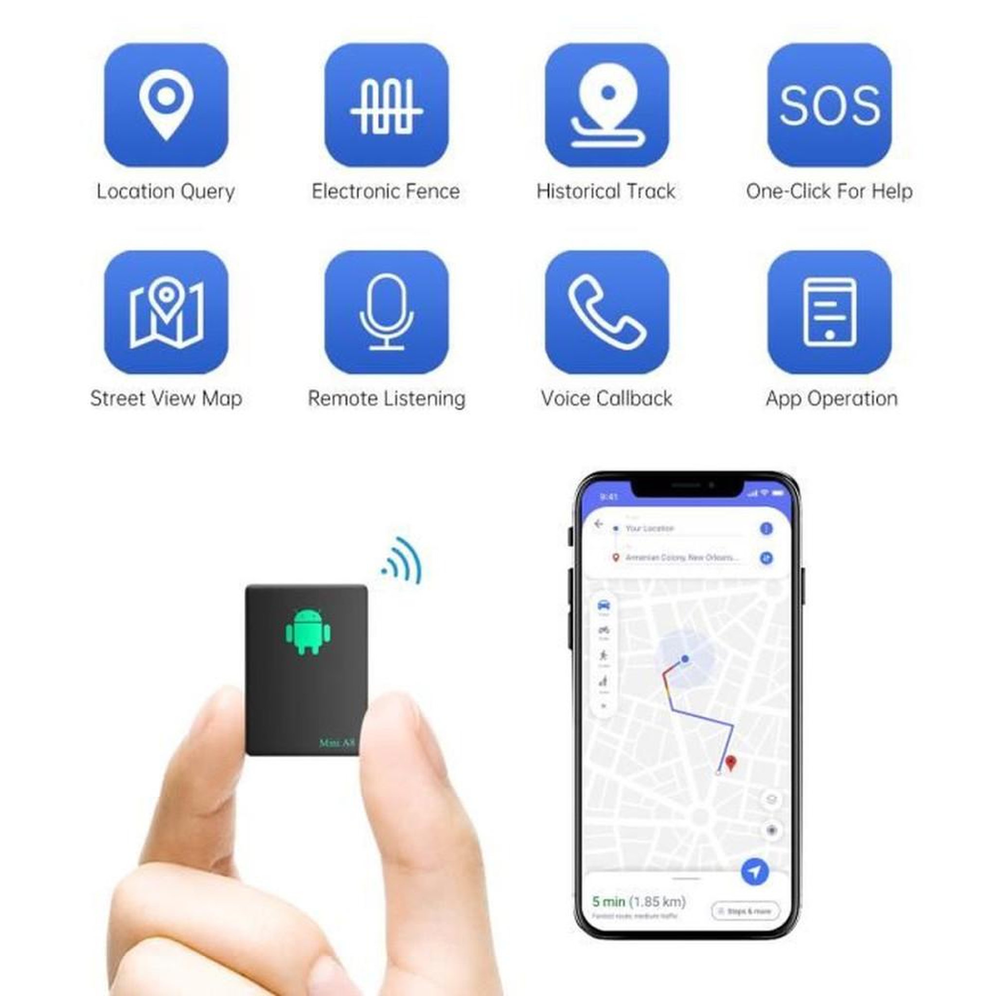 Voir la diapositive 2 : Cellfast Mini A8 tracker GPS anti-vol rechargeable noir avec SOS et géorepérage