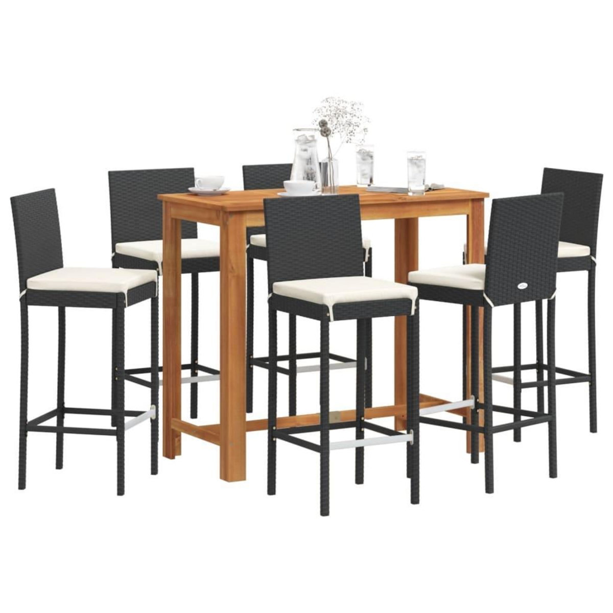 VIDAXL Ensemble de bar de jardin 7 pcs noir bois massif acacia rotin