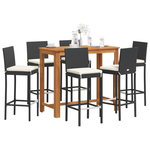 VIDAXL Ensemble de bar de jardin 7 pcs noir bois massif acacia rotin