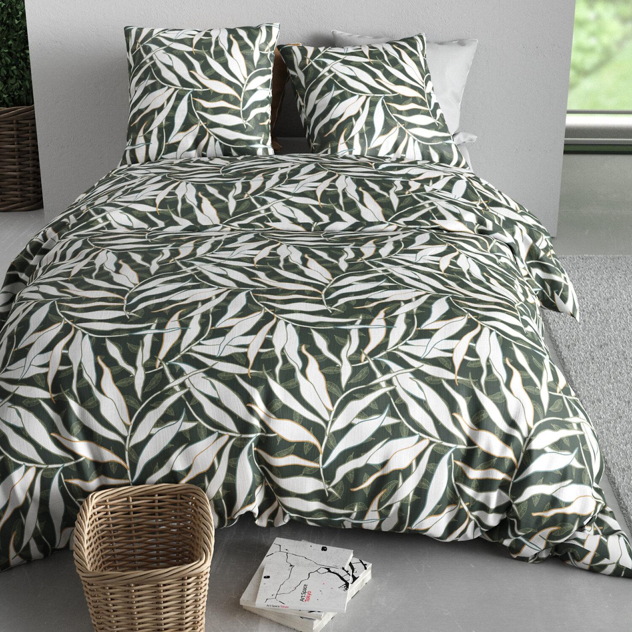 Voir la diapositive 3 : ATELIER DU COTON Parure housse de couette imprimée 100% coton 57fils filverde