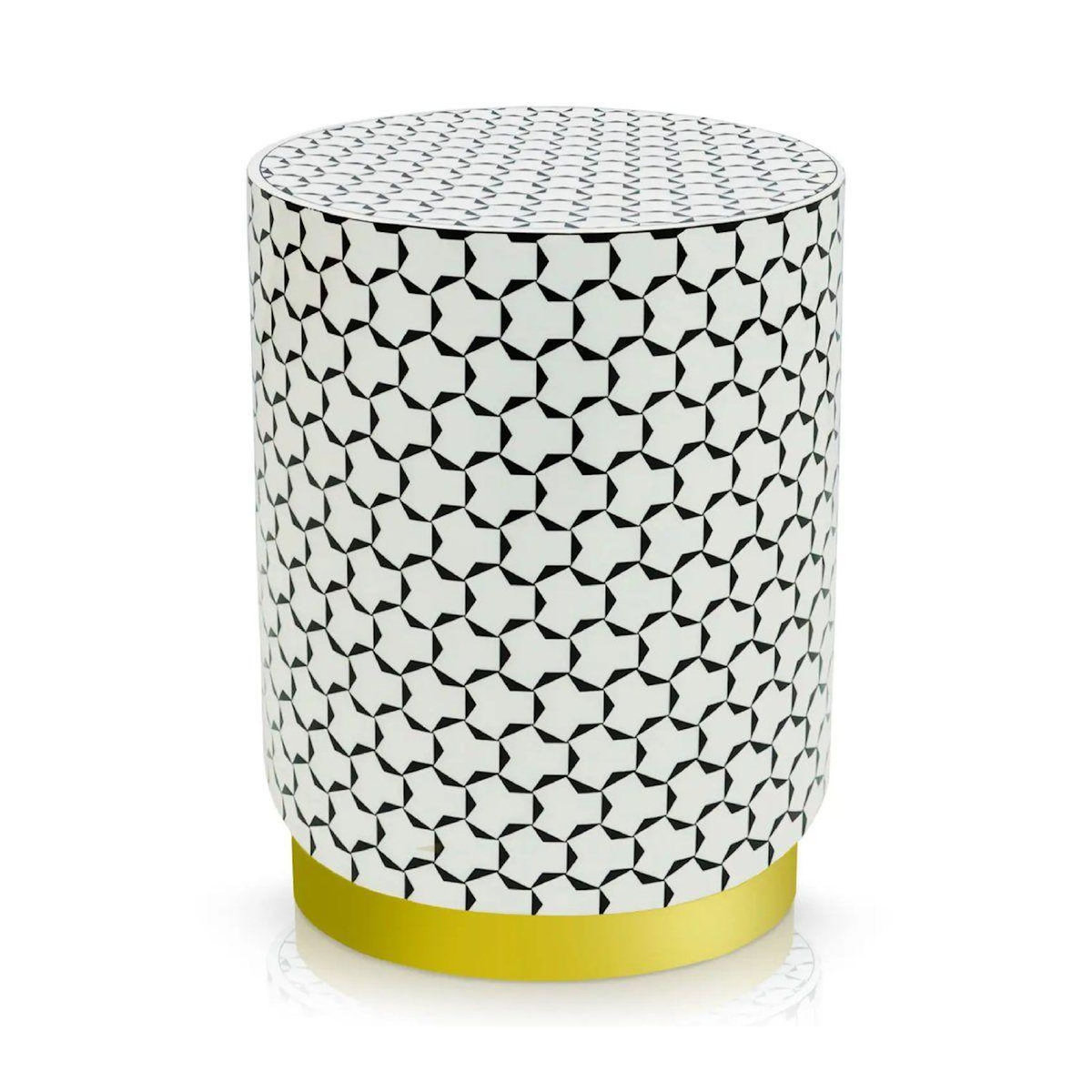 Paris Prix Pouf Rond Déco  Géométrique  46cm Noir & Blanc