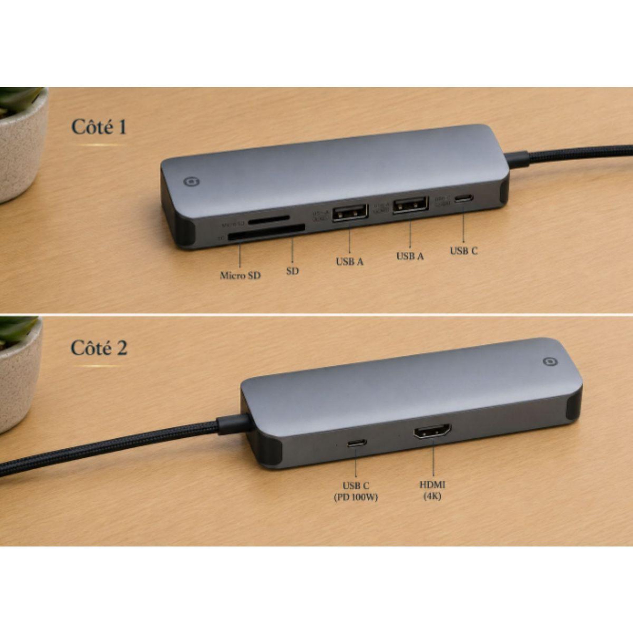 Voir la diapositive 3 : ESSENTIEL B Hub usb c 7 en 1 2 usb-a + 3 usb-c + 2 ports sd