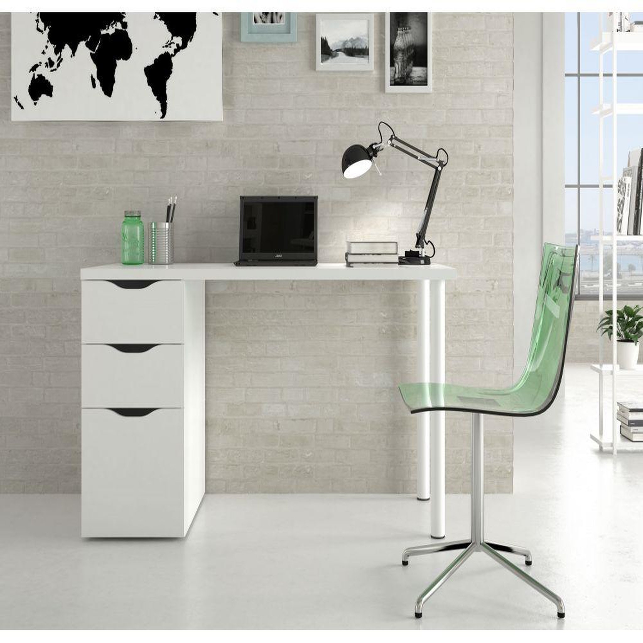 Voir la diapositive 4 : Bureau droit réversible 3 tiroirs L138cm BLACKBURN