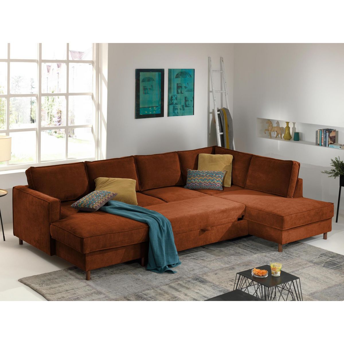 LISA DESIGN Jake - canapé panoramique d'angle droit - convertible avec coffre - 7 places - en velours côtelé