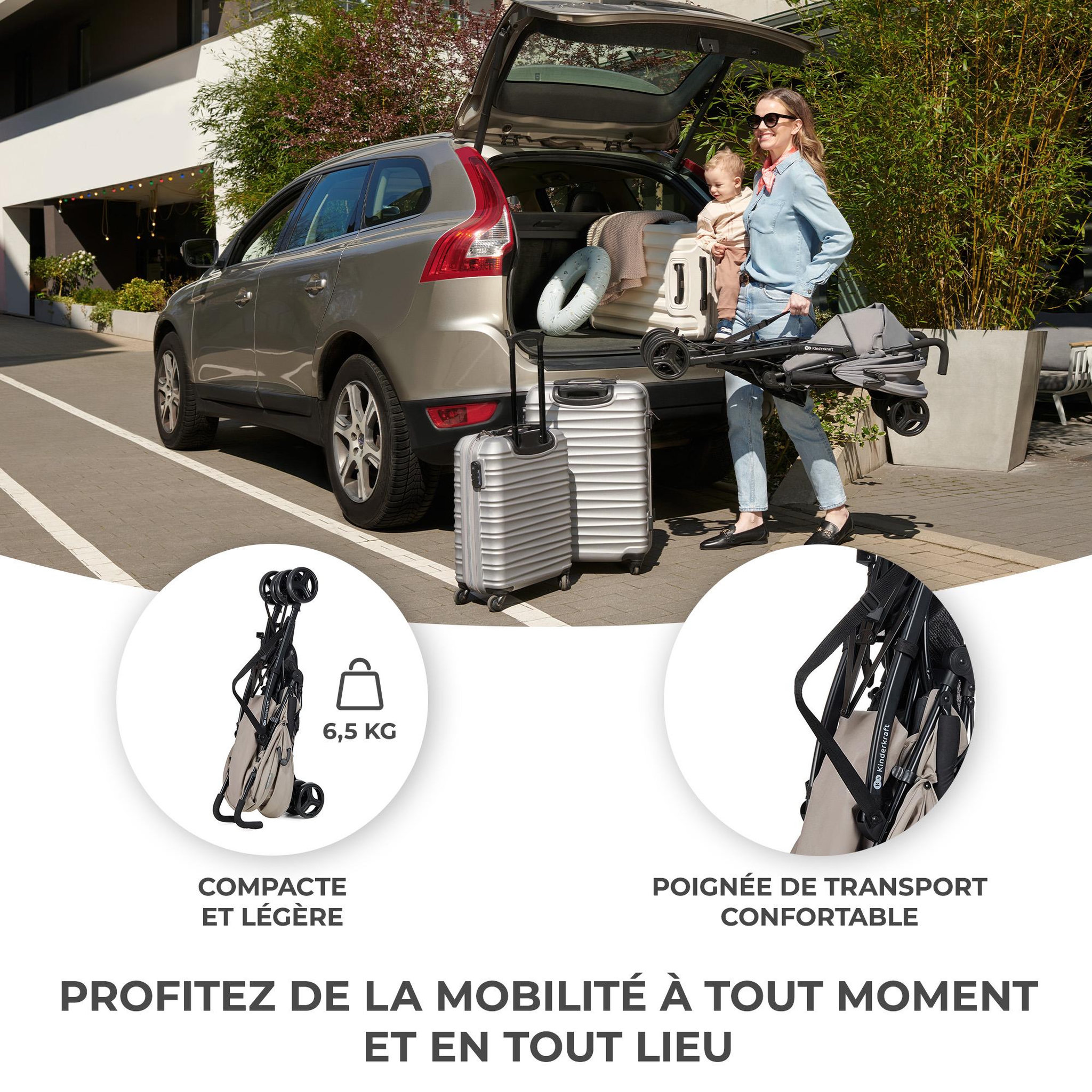 Voir la diapositive 2 : KINDERKRAFT Poussette légère de voyage pliable avec dossier réglable