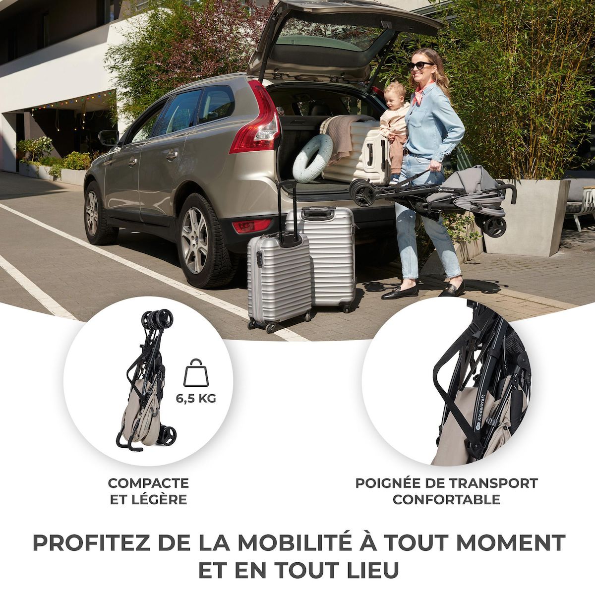 KINDERKRAFT Poussette légère de voyage pliable avec dossier réglable