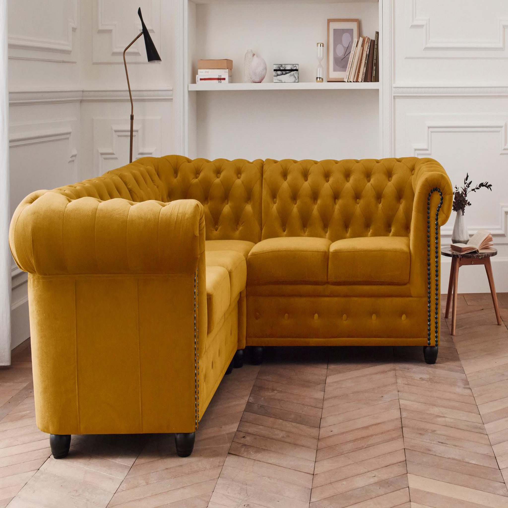 Voir la diapositive 2 : LISA DESIGN William - canapé chesterfield d'angle réversible - 5 places - en velours