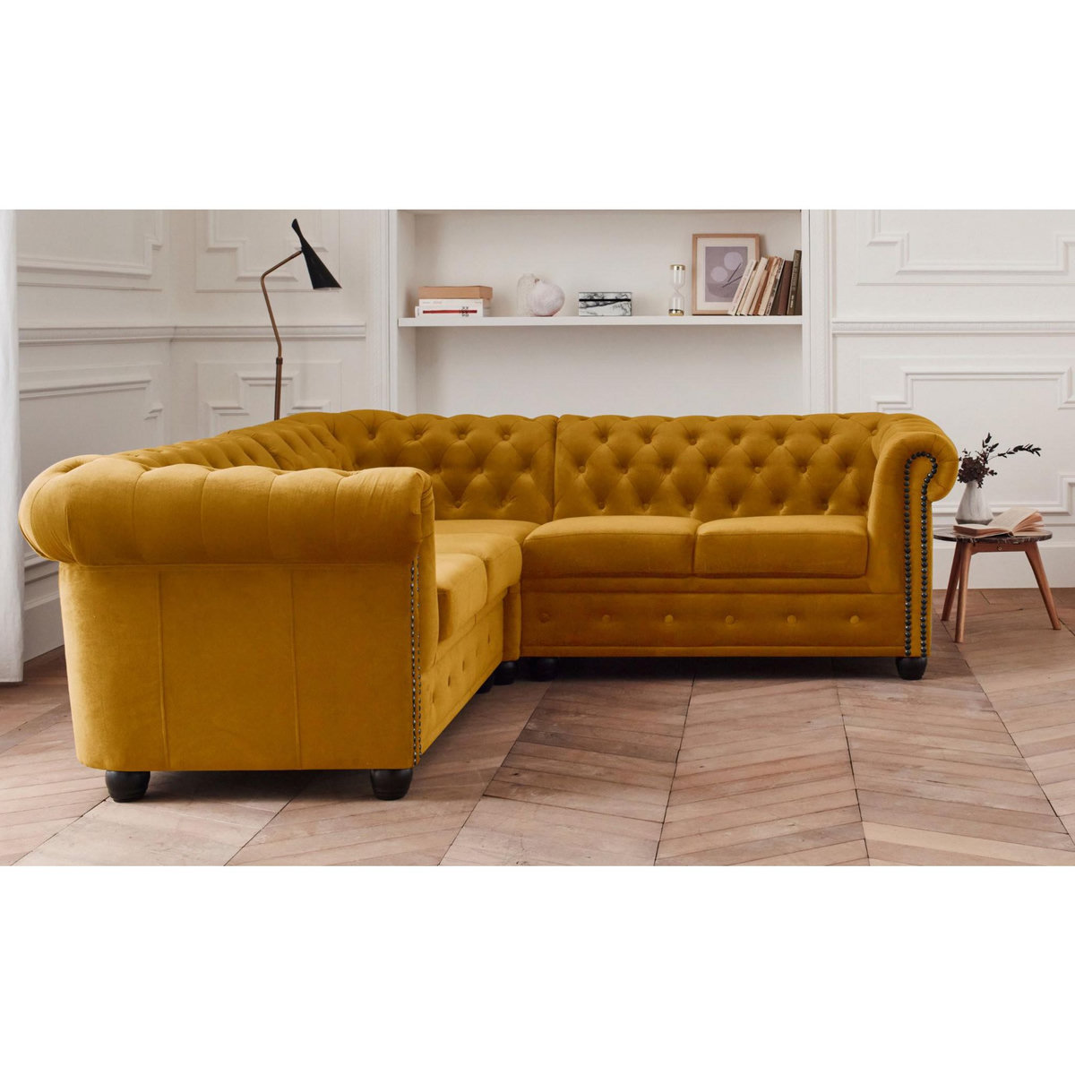 LISA DESIGN William - canapé chesterfield d'angle réversible - 5 places - en velours