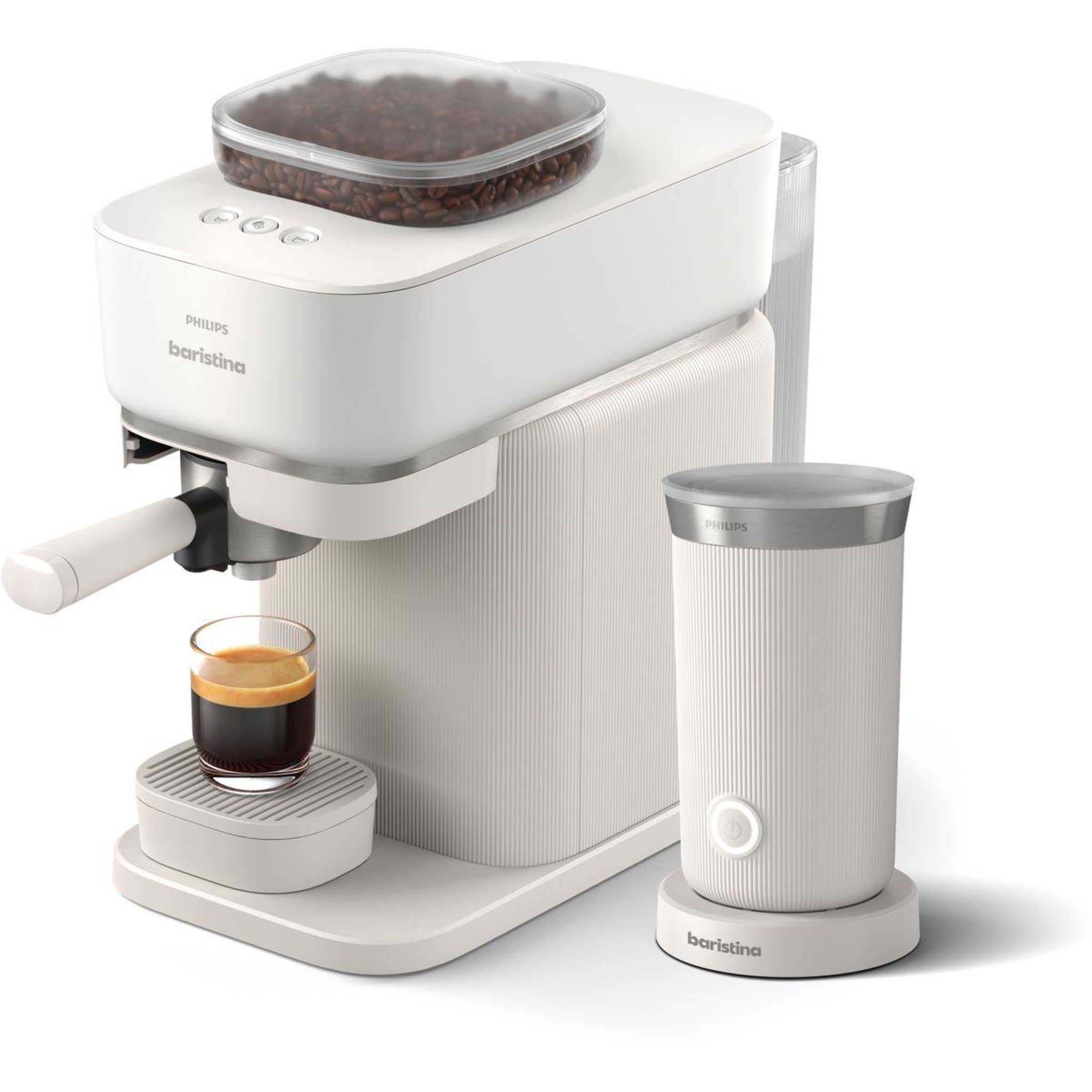 Voir la diapositive 3 : Philips Machine à expresso Baristina BAR303/00 cafetière à grain Blanche + mousseur à Lait