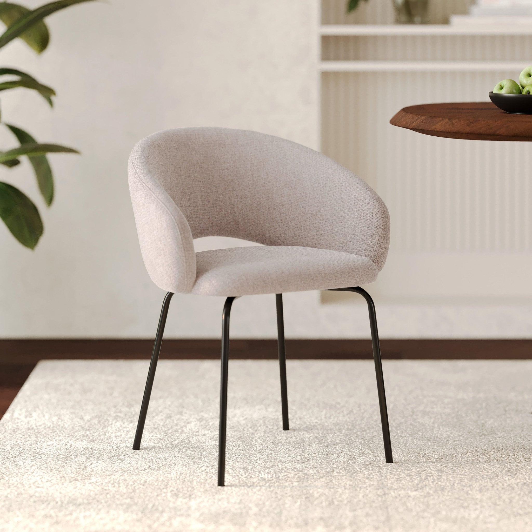 Voir la diapositive 2 : MAISON PAVANE Chaise en tissu beige chiné et pieds noirs-milly