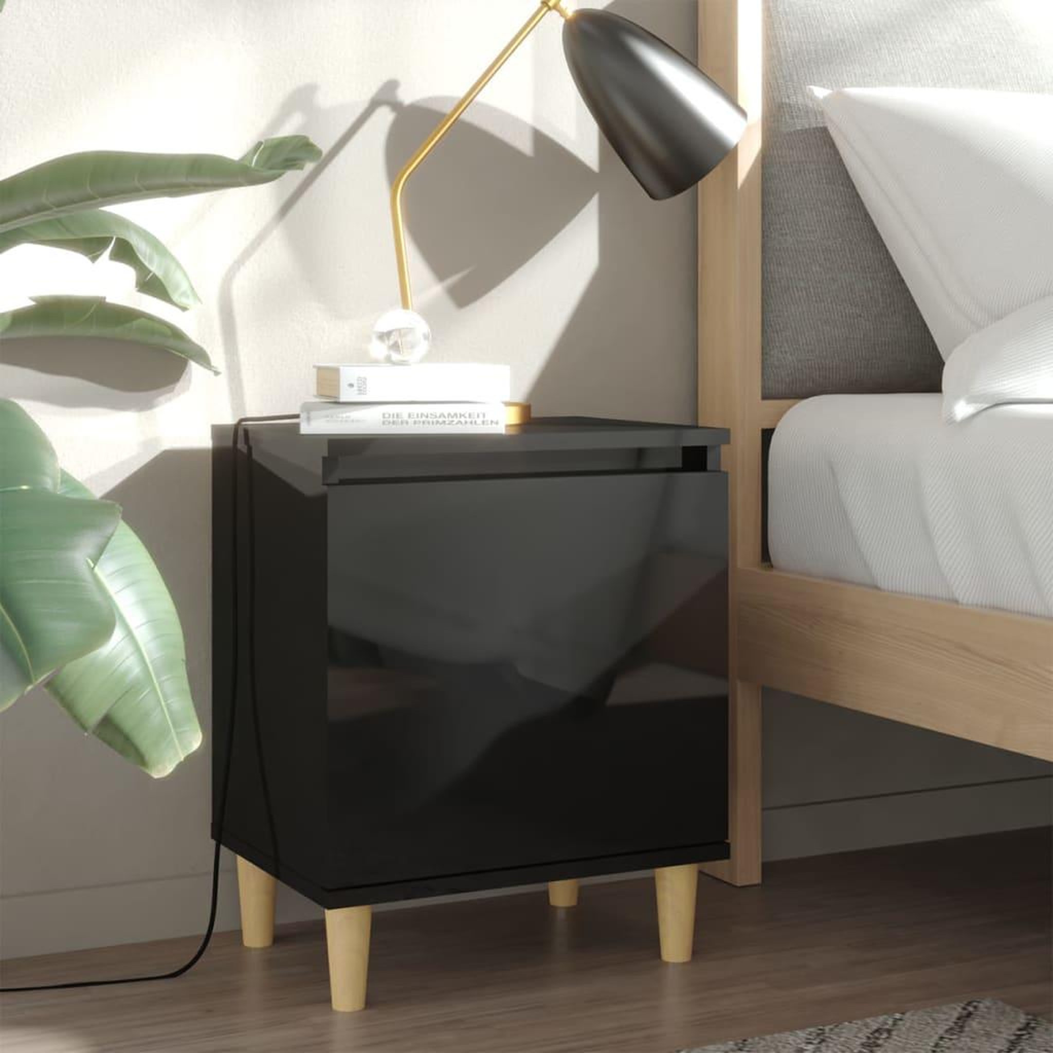 Voir la diapositive 1 : VIDAXL Table de chevet avec pieds en bois Noir brillant 40x30x50 cm