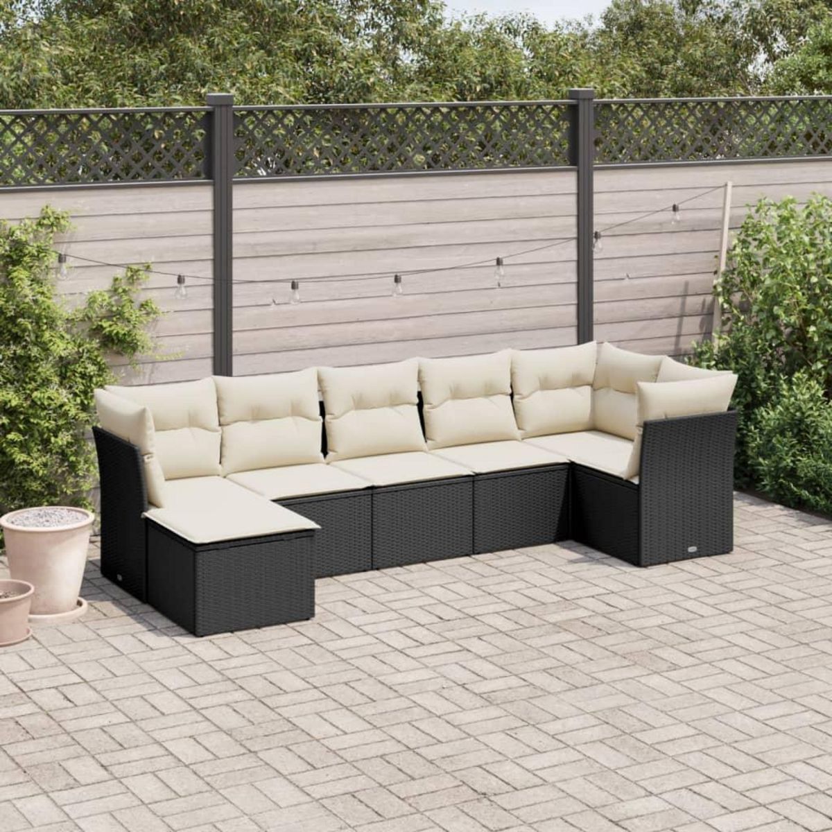 VIDAXL Salon de jardin 7 pcs avec coussins noir resine tressee