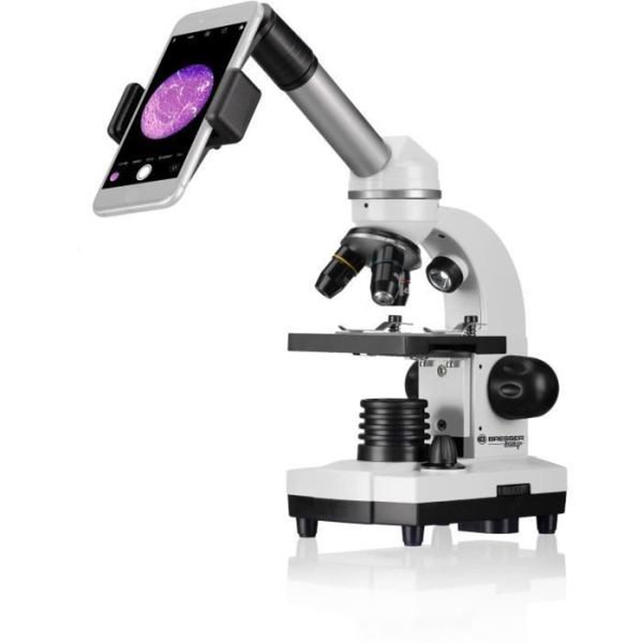 Voir la diapositive 2 : Bresser Microscope biolux sel avec systeme de zoom, grossissement 40x-1600x, support smartphone, coffret rigide, microscope étudiant, b